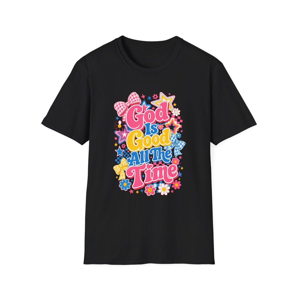 Inspirational vibes God Is Good T‑Shirt — Colorful Retro Faith Graphic Tee