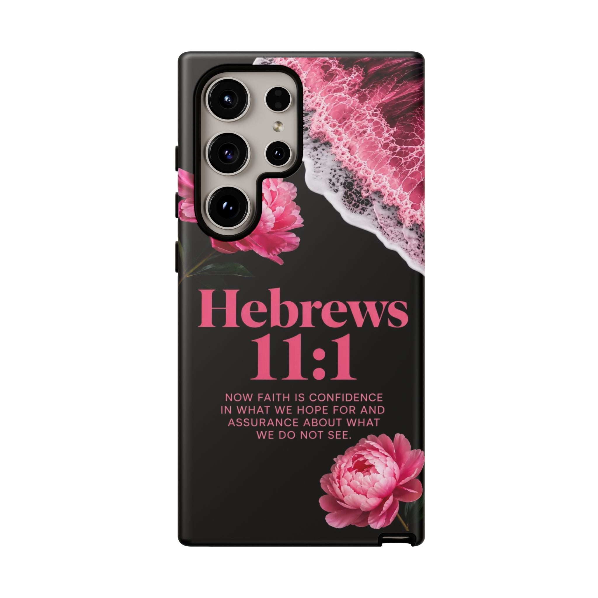 Bible Verses phone case -  Hebrews 11:1 Faith Phone Case — Pink Floral Scripture iPhone Cover