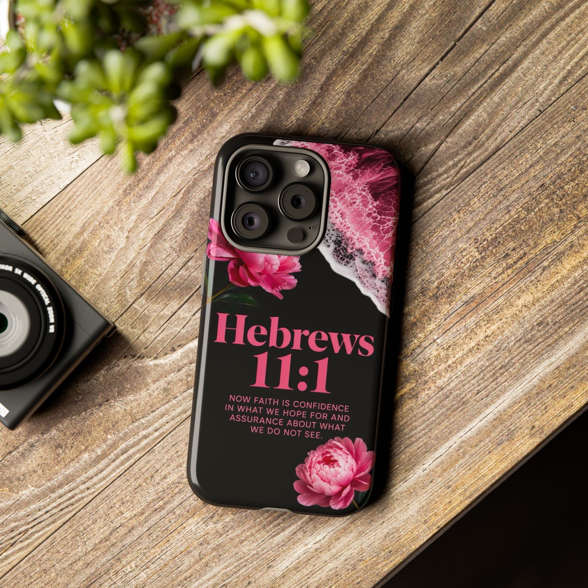 Bible Verses phone case -  Hebrews 11:1 Faith Phone Case — Pink Floral Scripture iPhone Cover