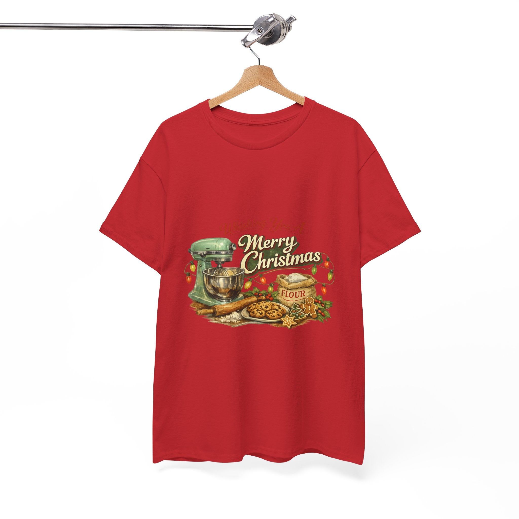 Christmas Baking Tee — "Wishing You A Merry Christmas" Vintage Mixer & Cookies T-Shirt