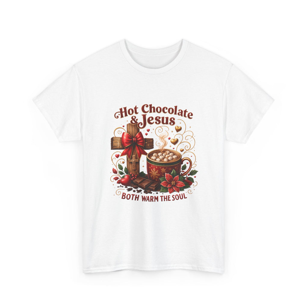 Christian T-Shirt — Hot Chocolate & Jesus "Both Warm the Soul" Christian Holiday Tee