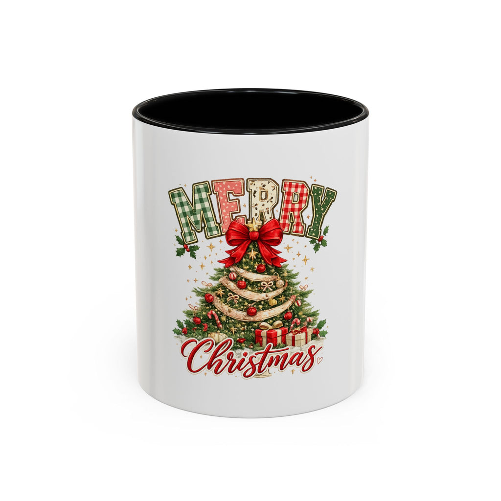 Merry Christmas Accent Coffee Mug – Festive Holiday Tree & Bow (11/15oz)