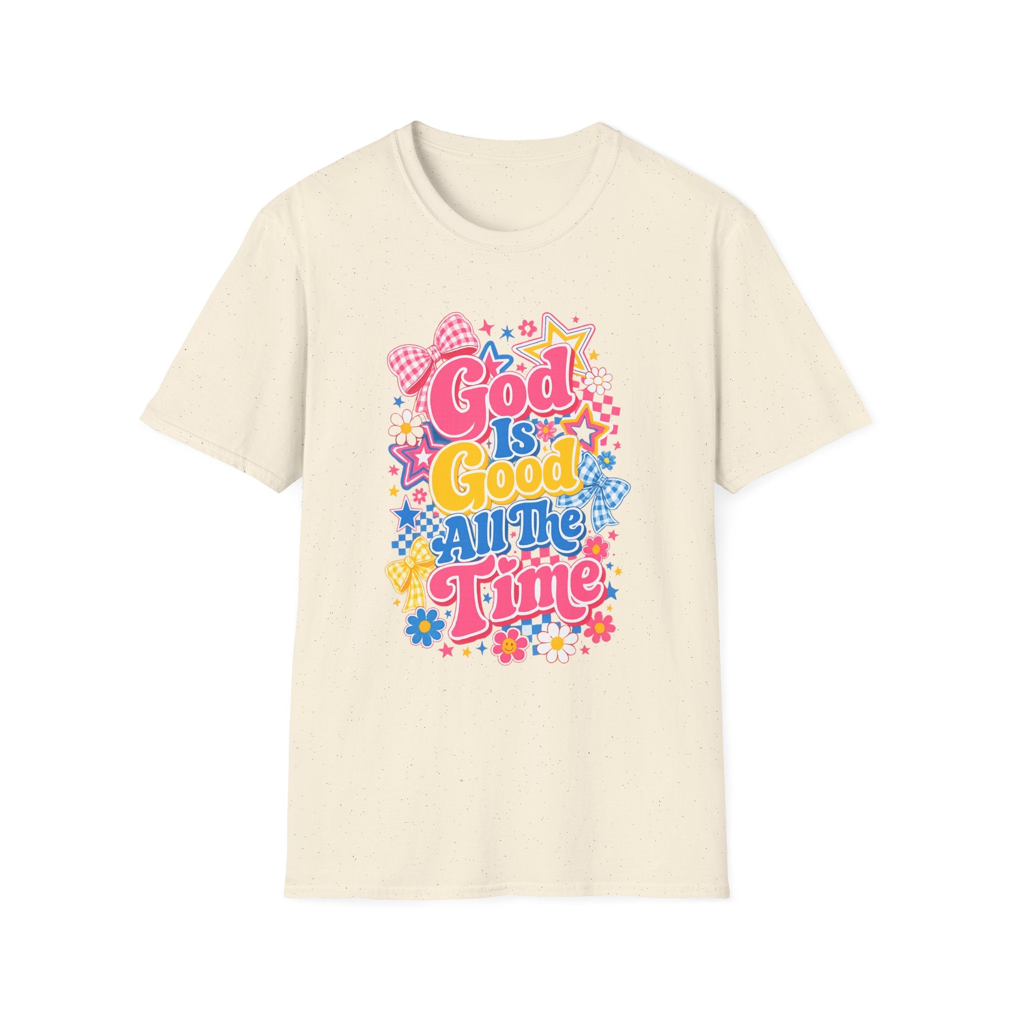 Inspirational vibes God Is Good T‑Shirt — Colorful Retro Faith Graphic Tee