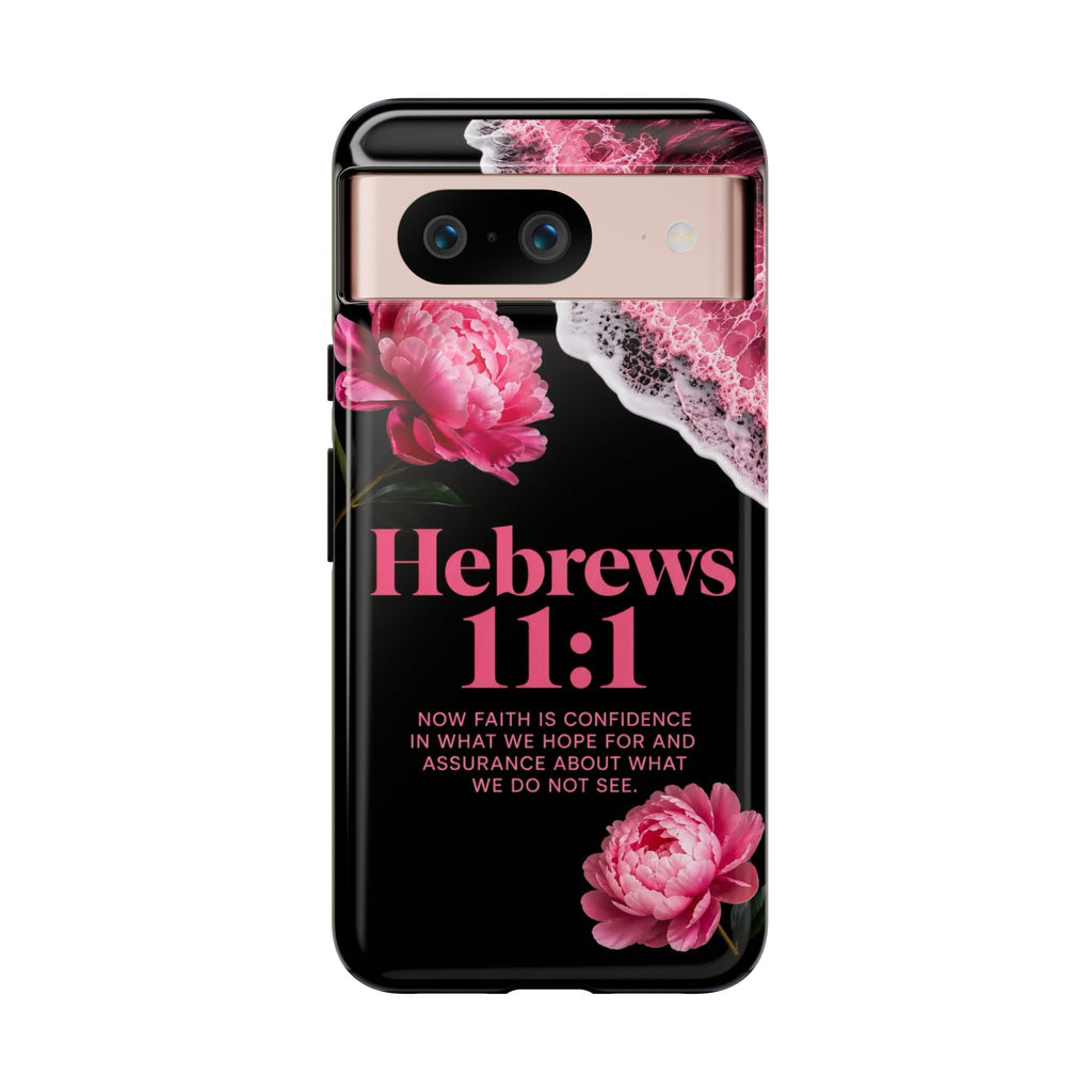 Bible Verses phone case -  Hebrews 11:1 Faith Phone Case — Pink Floral Scripture iPhone Cover