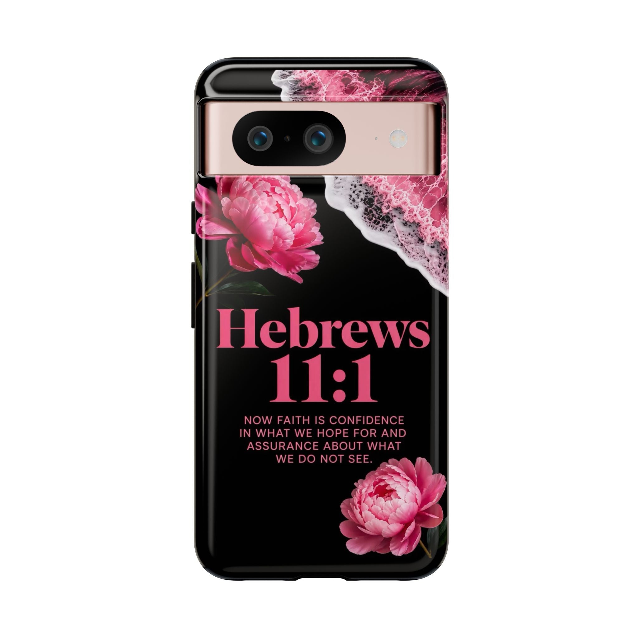 Bible Verses phone case -  Hebrews 11:1 Faith Phone Case — Pink Floral Scripture iPhone Cover