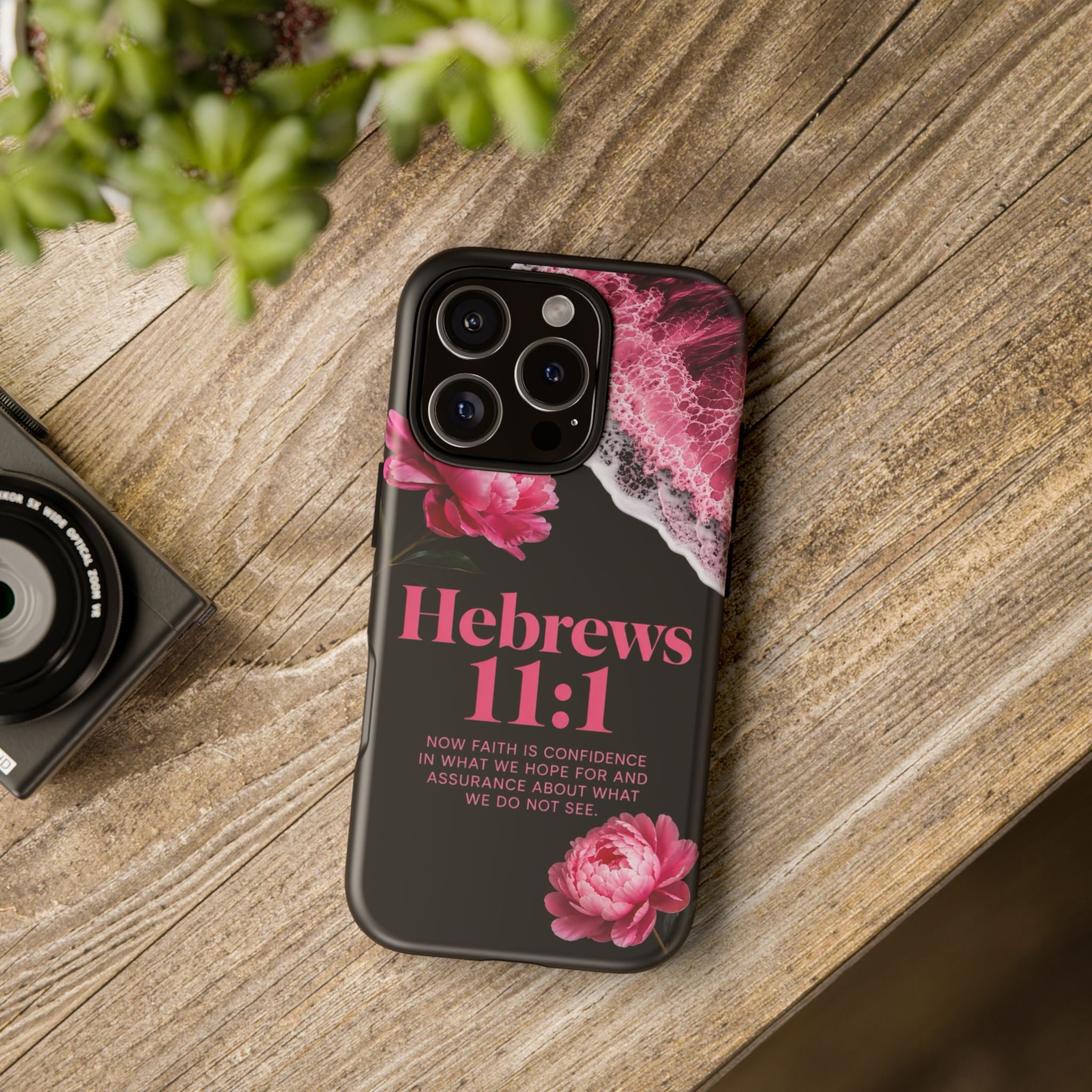 Bible Verses phone case -  Hebrews 11:1 Faith Phone Case — Pink Floral Scripture iPhone Cover