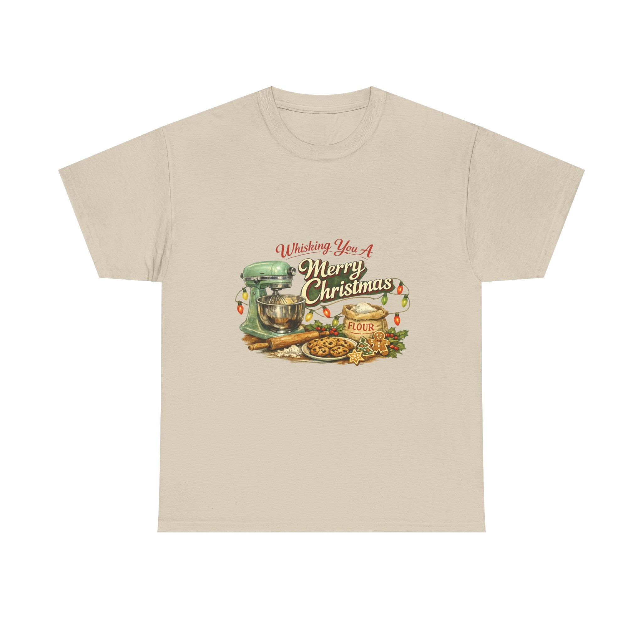 Christmas Baking Tee — "Wishing You A Merry Christmas" Vintage Mixer & Cookies T-Shirt