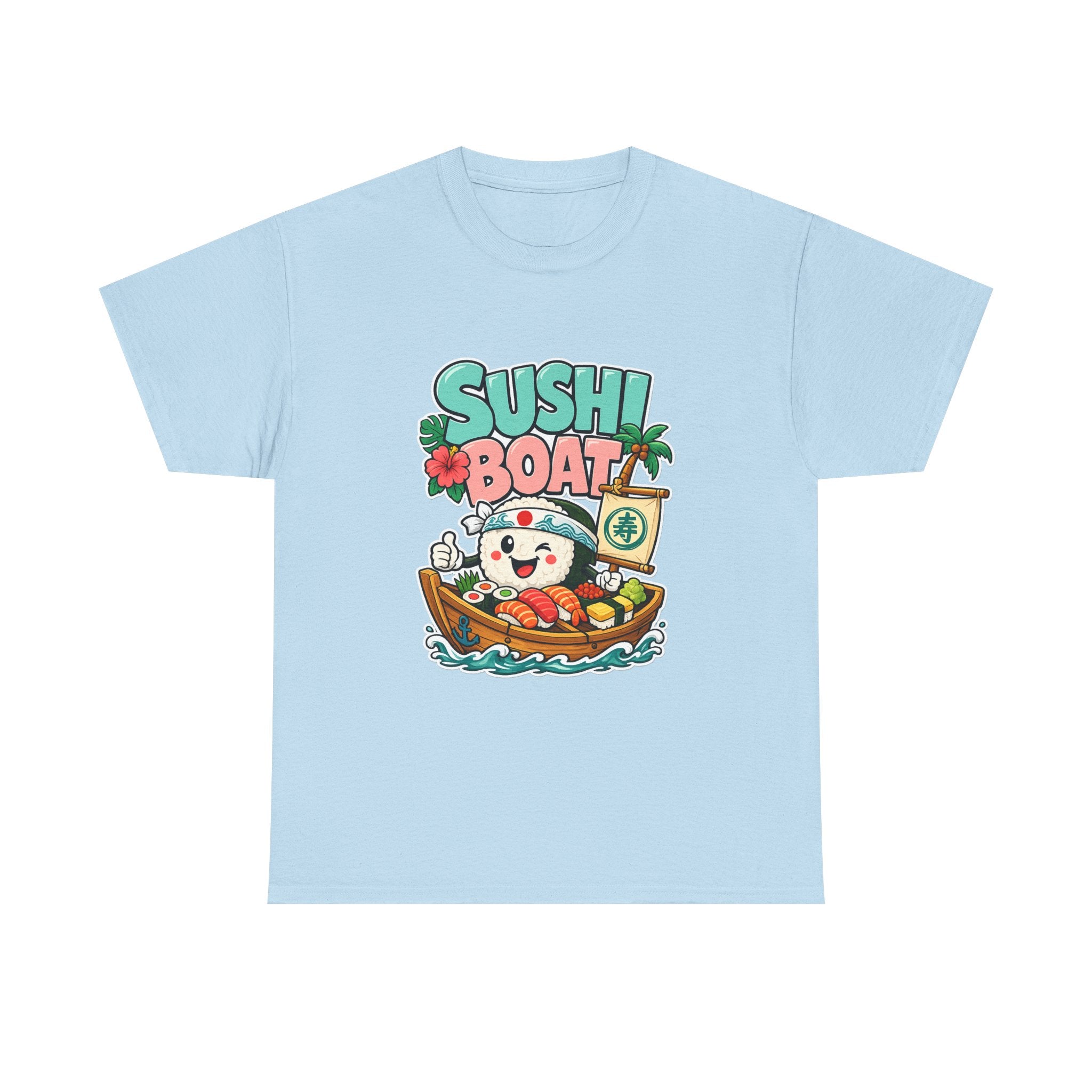 Sushi Boat Graphic Tee — Cute Kawaii Sushi Cat on Boat T-Shirt
