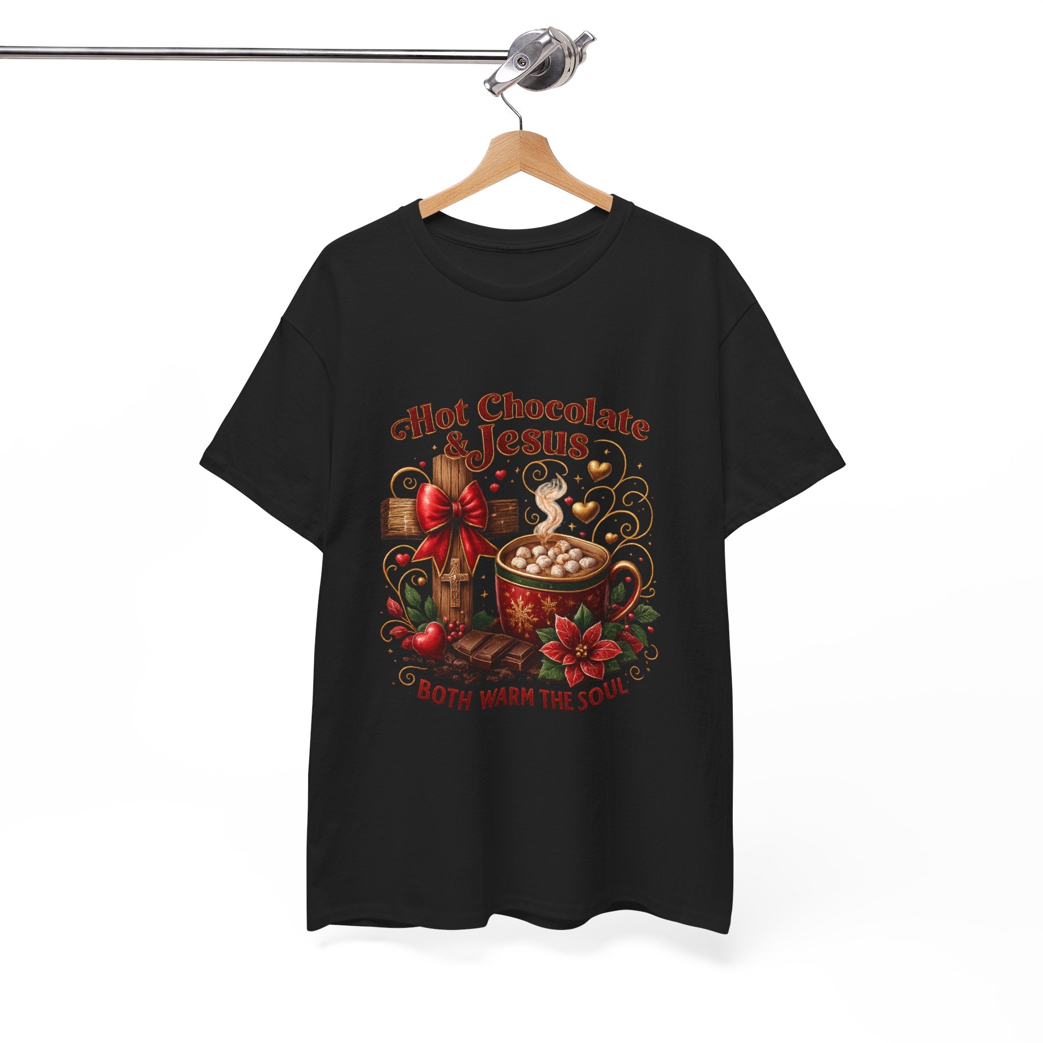 Christian T-Shirt — Hot Chocolate & Jesus "Both Warm the Soul" Christian Holiday Tee