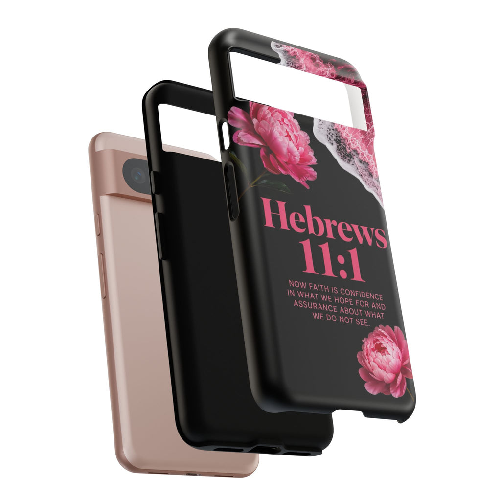 Bible Verses phone case -  Hebrews 11:1 Faith Phone Case — Pink Floral Scripture iPhone Cover