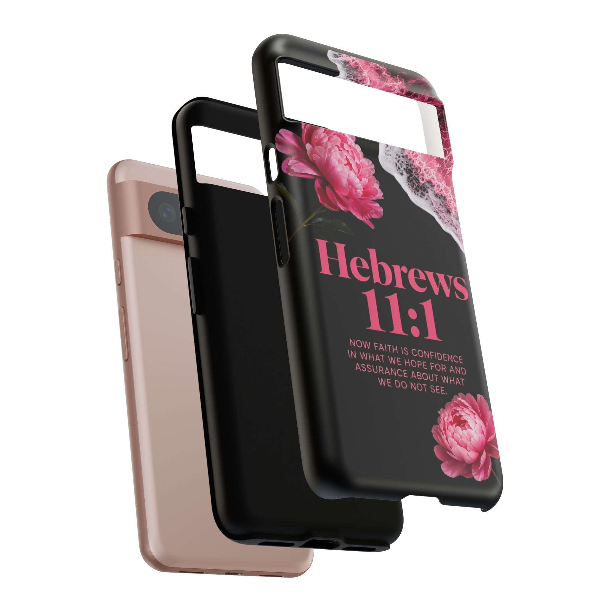 Bible Verses phone case -  Hebrews 11:1 Faith Phone Case — Pink Floral Scripture iPhone Cover