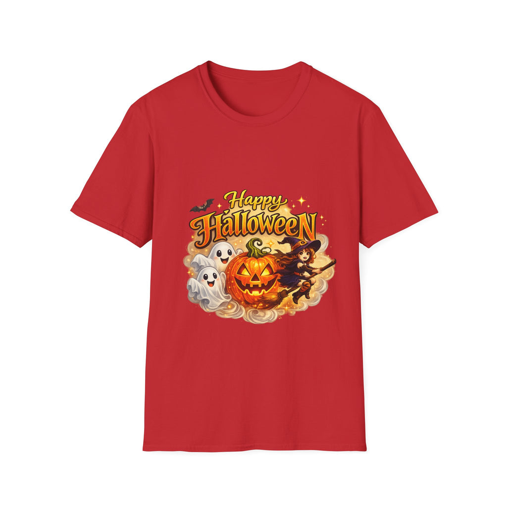 Halloween Witch and Ghost designs T-Shirt — "Happy Halloween" Pumpkin & Ghost Graphic
