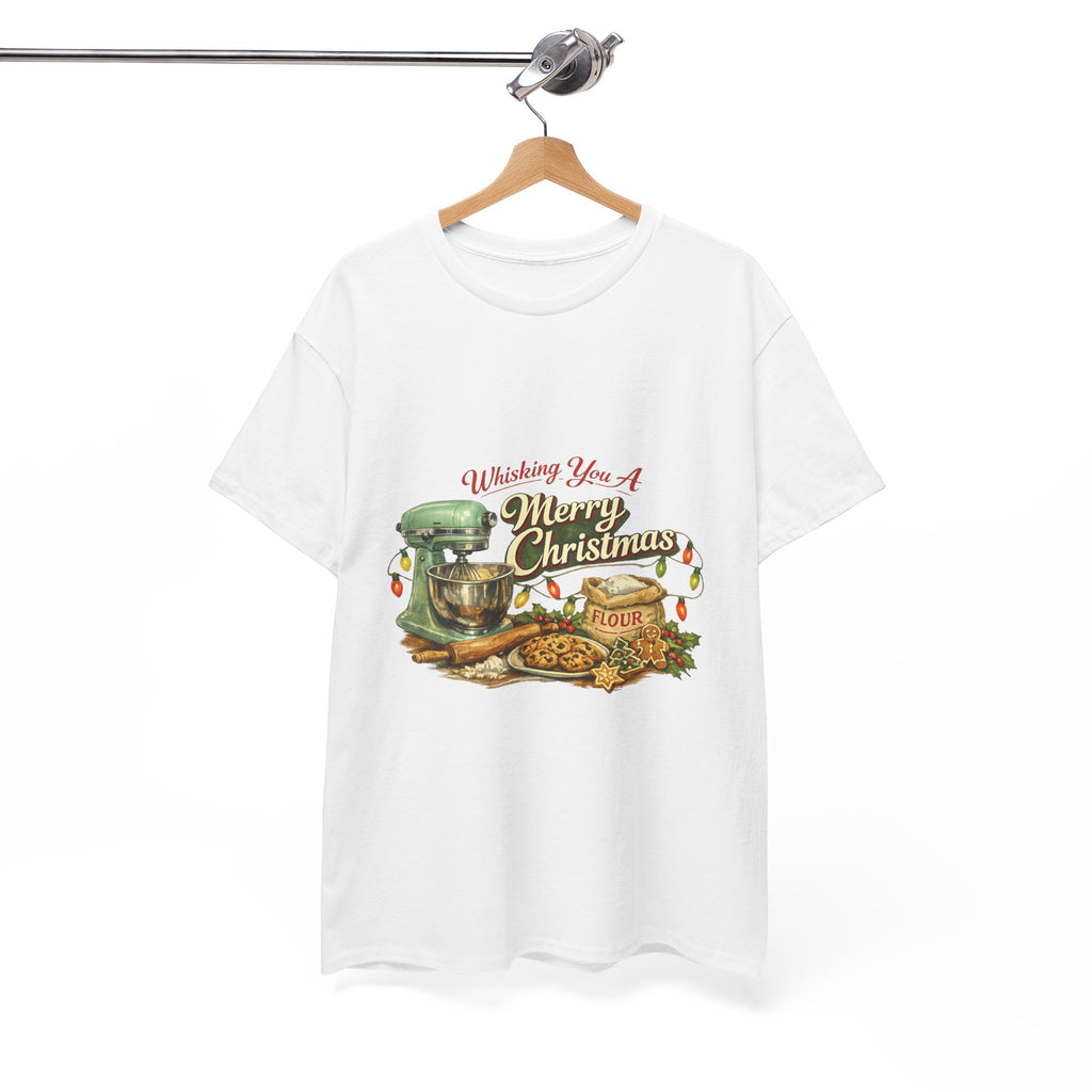 Christmas Baking Tee — "Wishing You A Merry Christmas" Vintage Mixer & Cookies T-Shirt