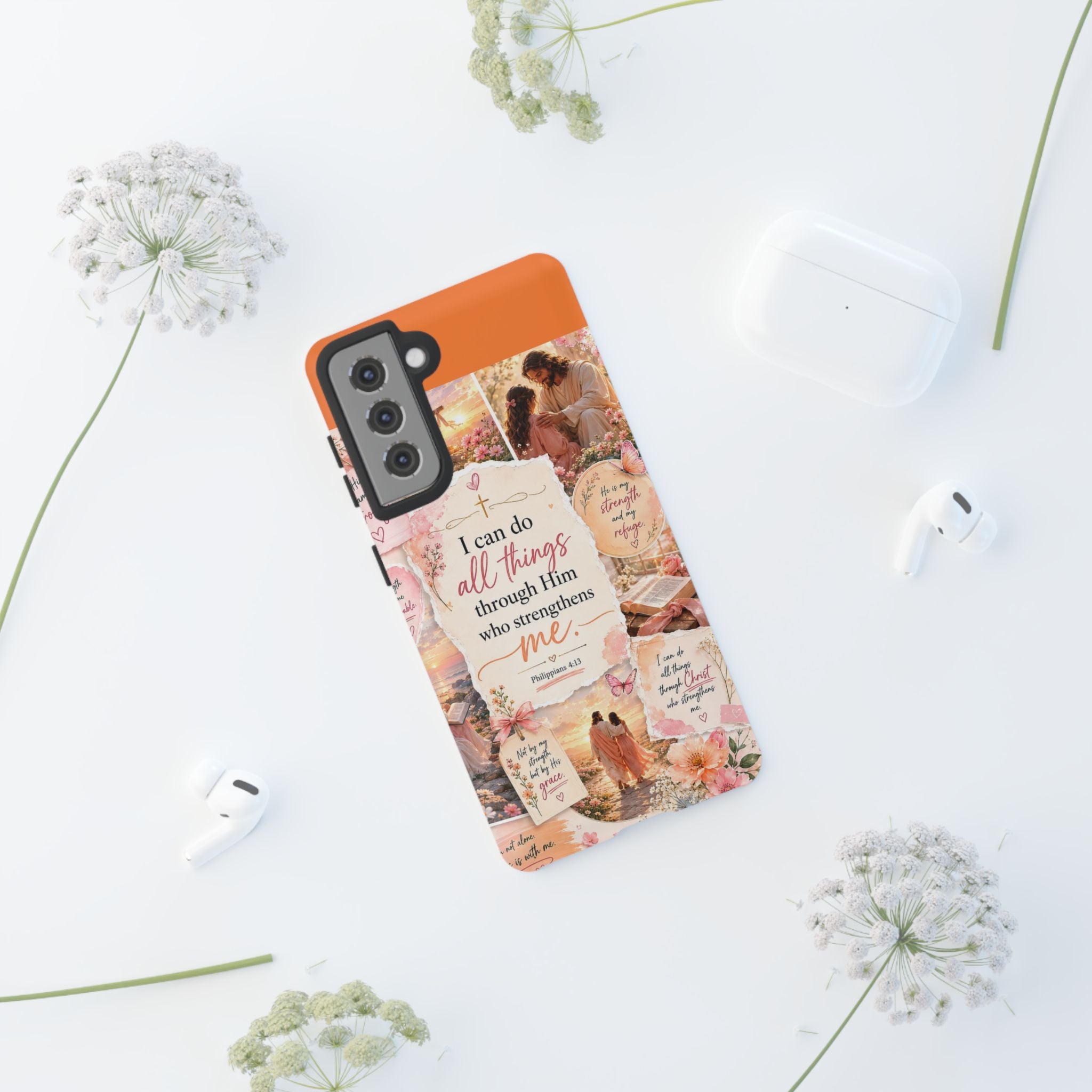 Christian Phone Case bible verses — "I Can Do All Things Through Him" Inspirational Scripture Design