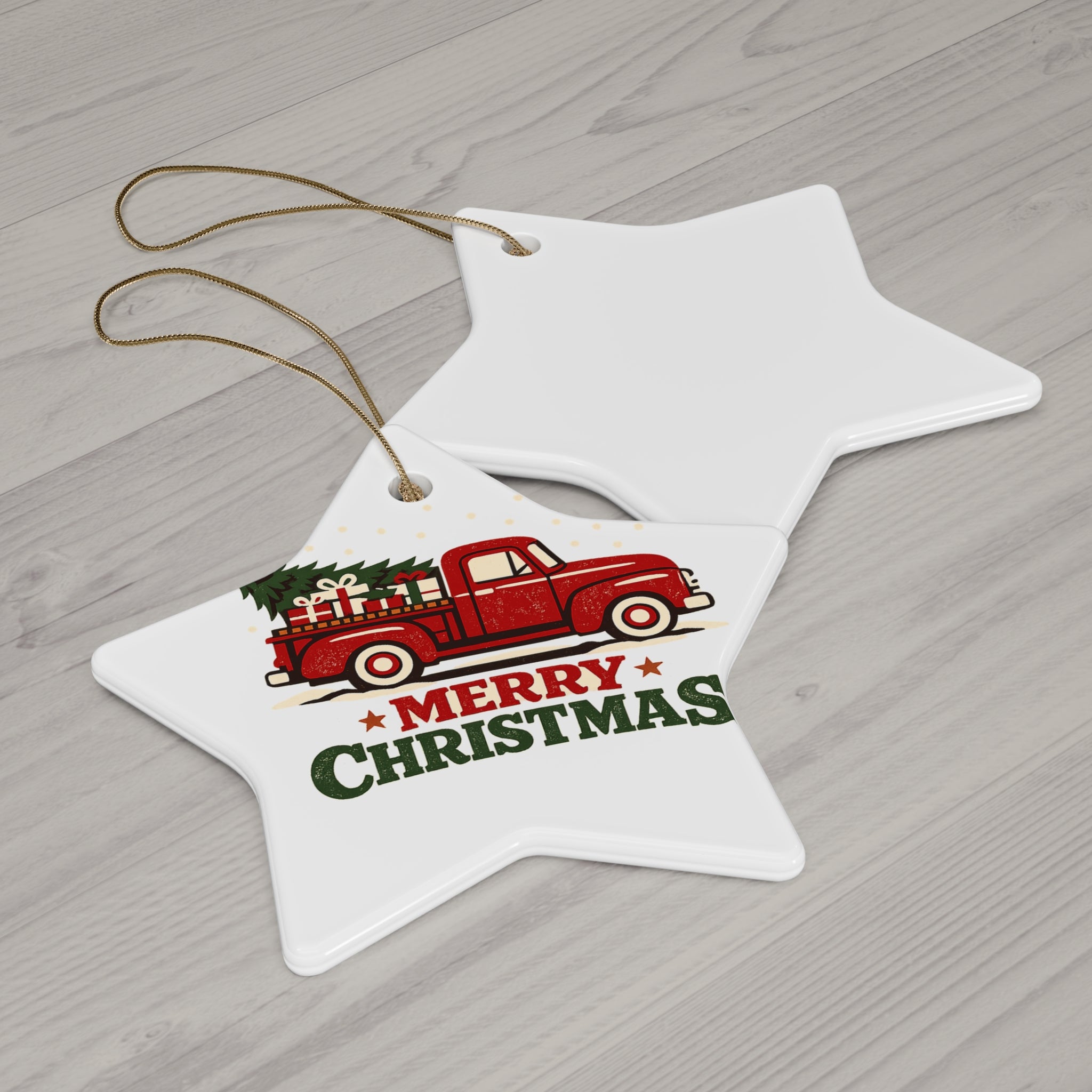 Merry Christmas Red Truck Ceramic Ornament — Star Holiday Decoration (4 Shapes) Make it your own Personalized your own add your own photo or design