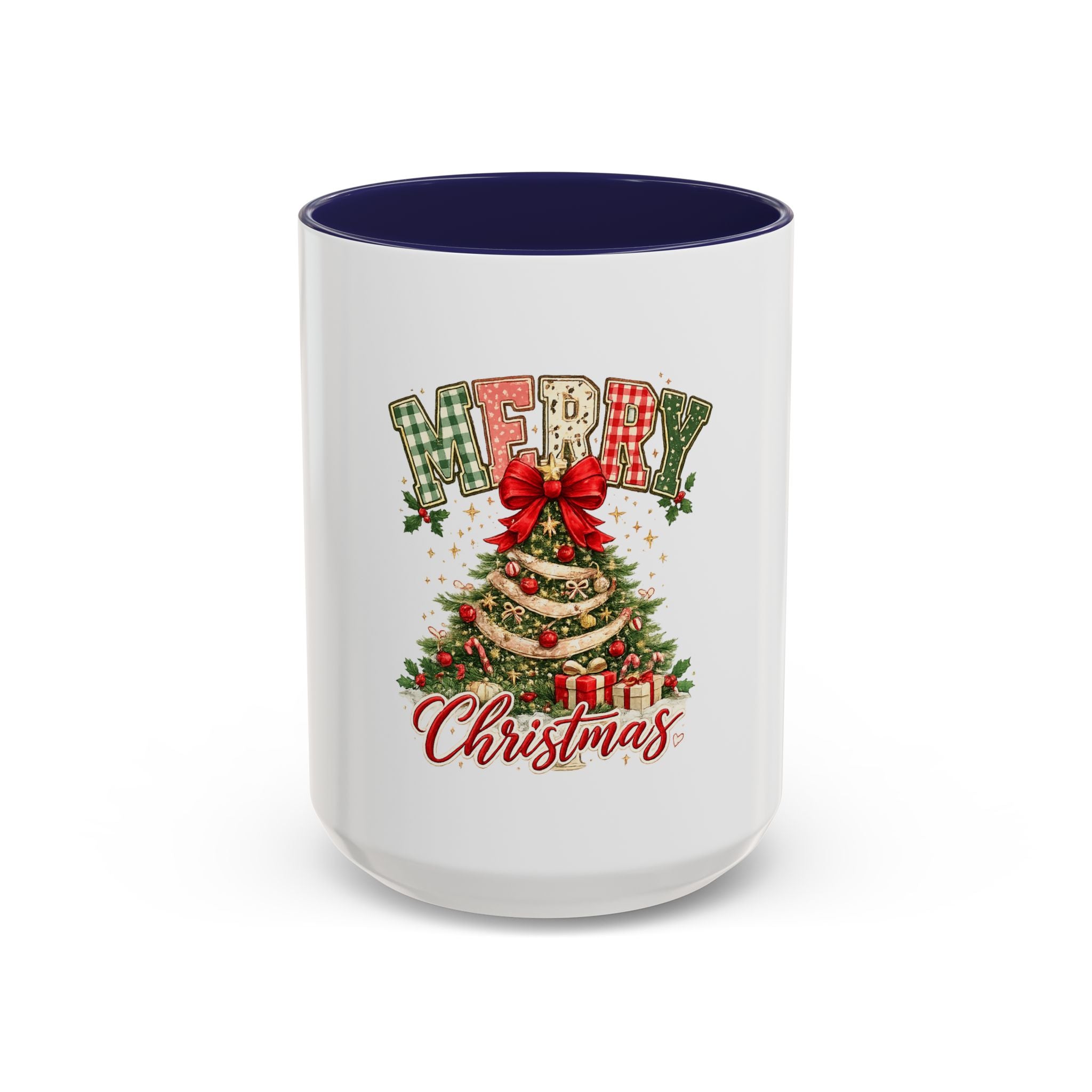 Merry Christmas Accent Coffee Mug – Festive Holiday Tree & Bow (11/15oz)