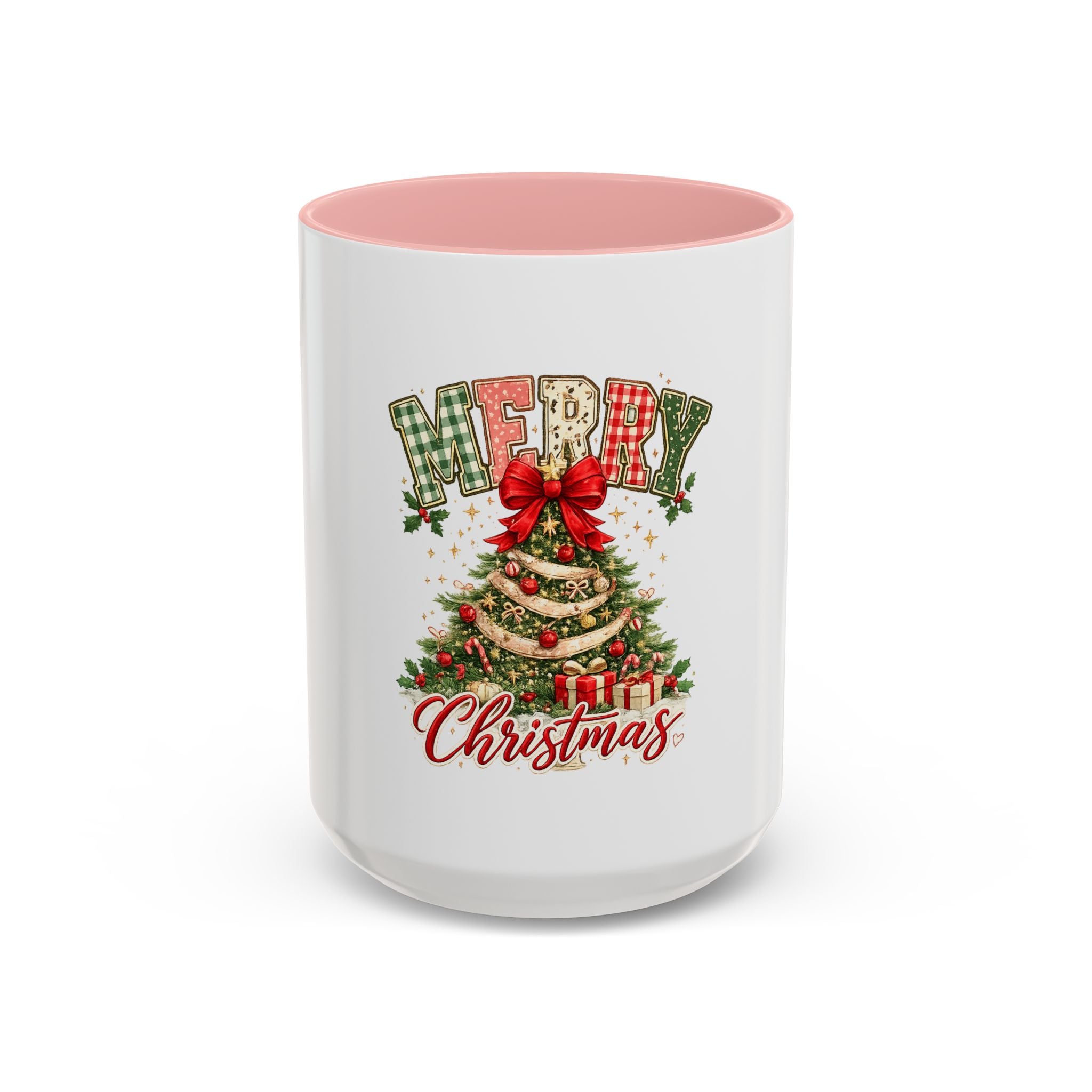 Merry Christmas Accent Coffee Mug – Festive Holiday Tree & Bow (11/15oz)