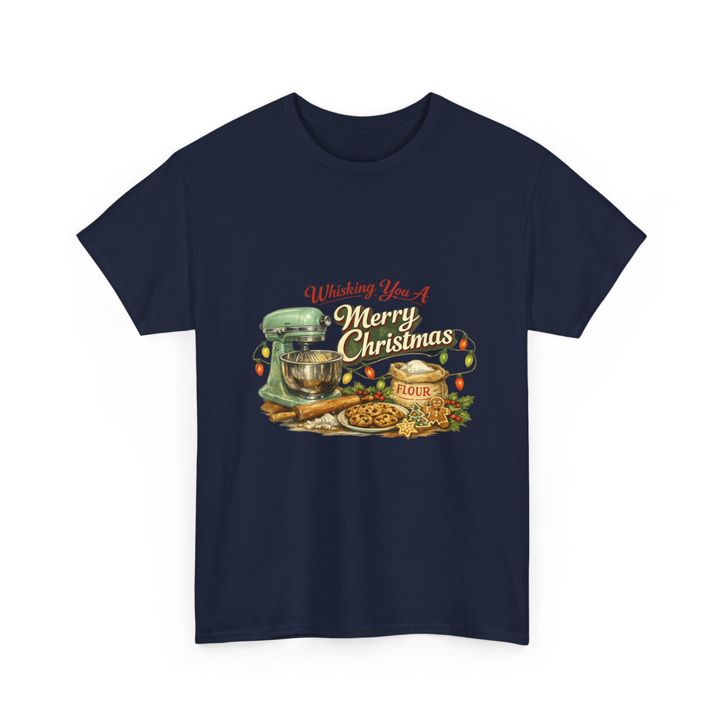Christmas Baking Tee — "Wishing You A Merry Christmas" Vintage Mixer & Cookies T-Shirt