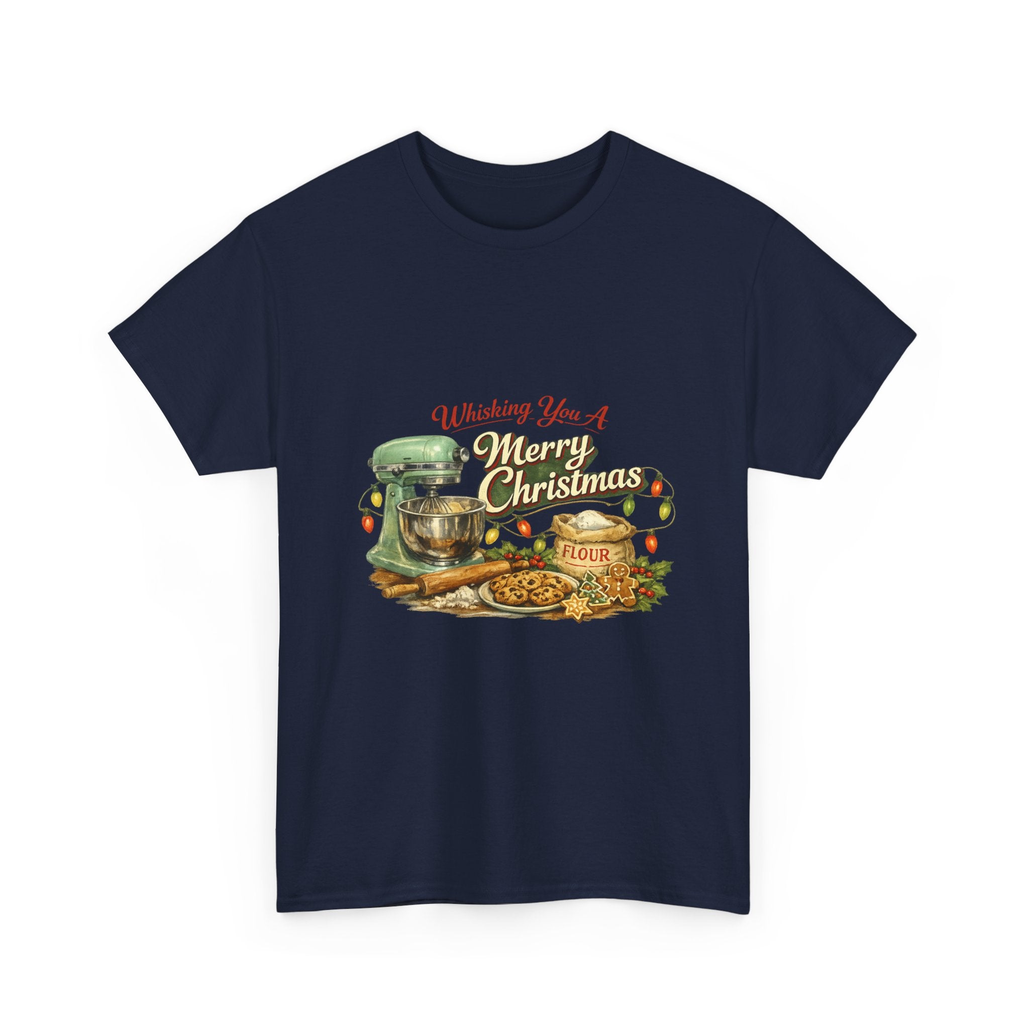 Christmas Baking Tee — "Wishing You A Merry Christmas" Vintage Mixer & Cookies T-Shirt