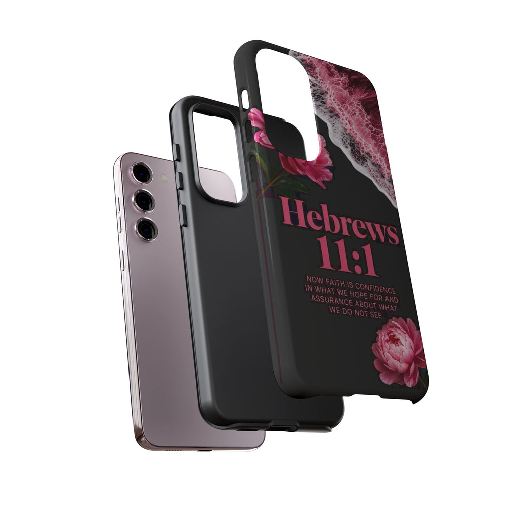 Bible Verses phone case -  Hebrews 11:1 Faith Phone Case — Pink Floral Scripture iPhone Cover