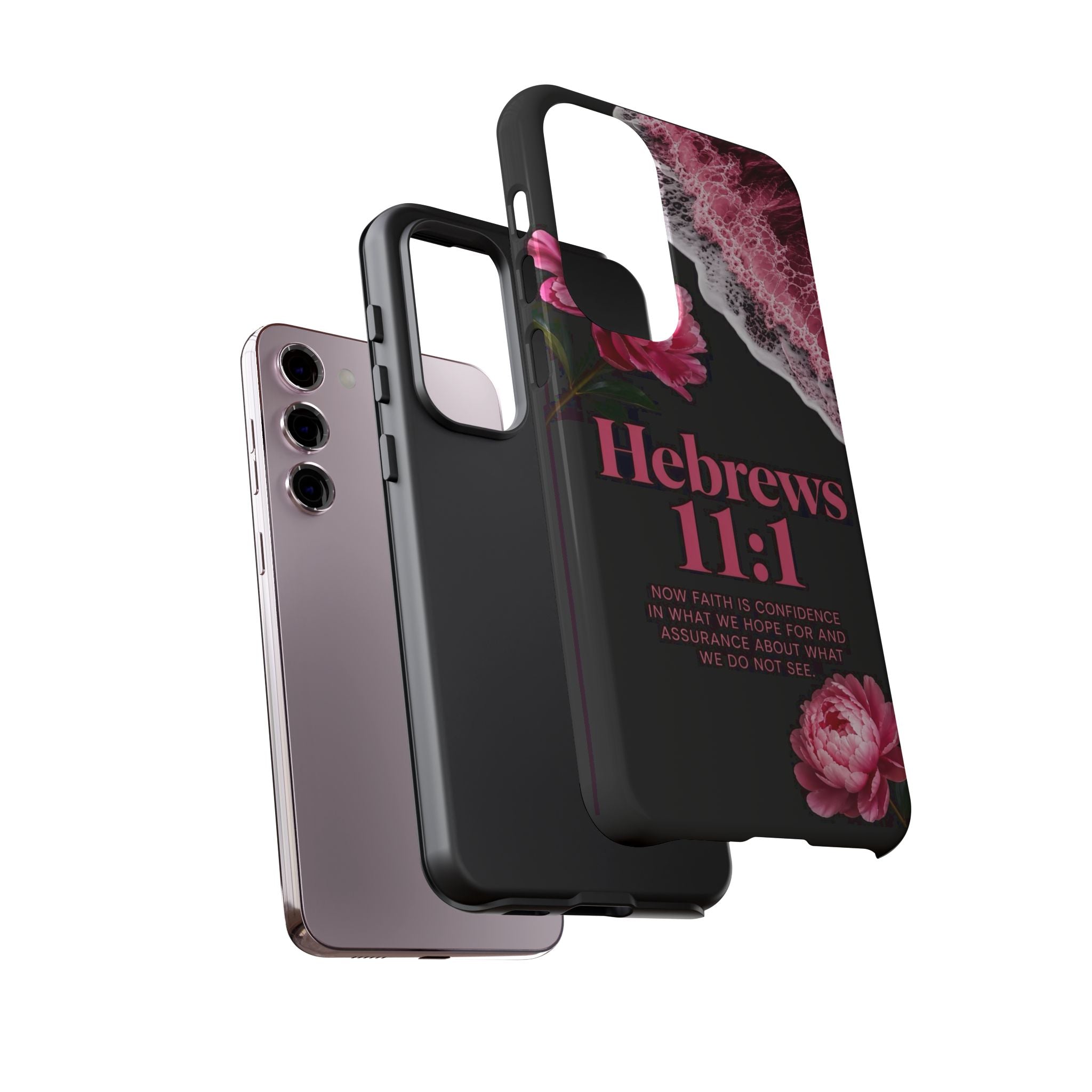 Bible Verses phone case -  Hebrews 11:1 Faith Phone Case — Pink Floral Scripture iPhone Cover