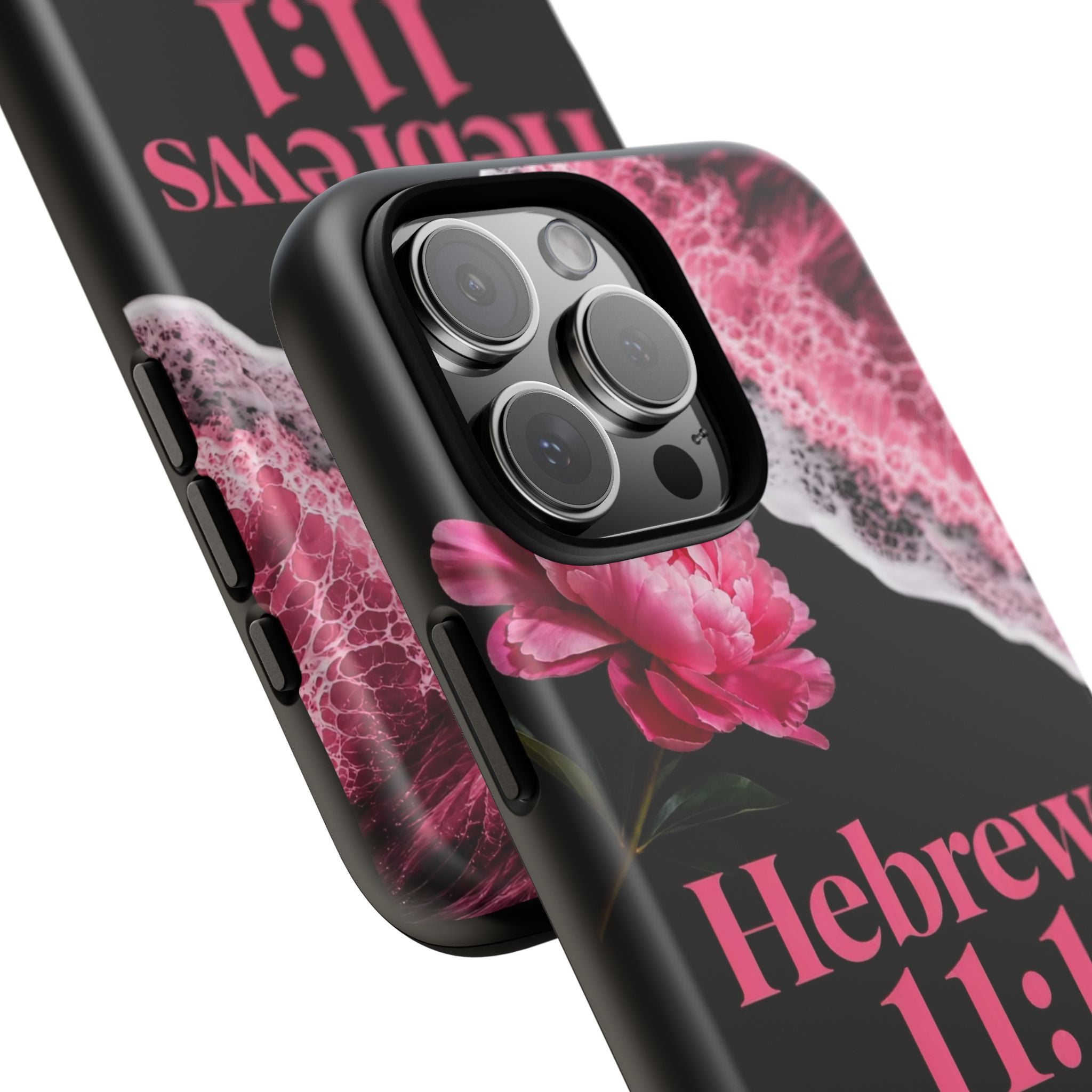 Bible Verses phone case -  Hebrews 11:1 Faith Phone Case — Pink Floral Scripture iPhone Cover