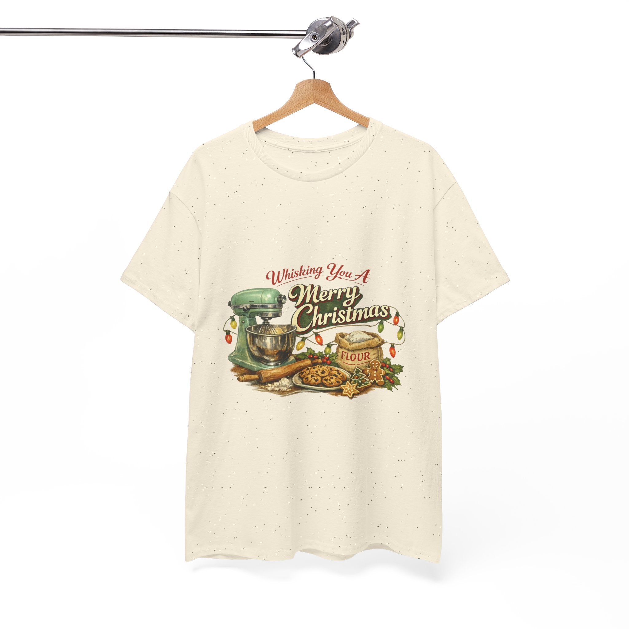 Christmas Baking Tee — "Wishing You A Merry Christmas" Vintage Mixer & Cookies T-Shirt