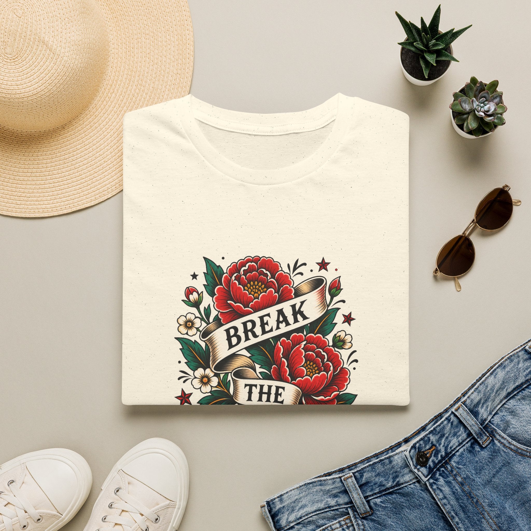 Break the Ordinary T-Shirt — Vintage Rose Banner Graphic