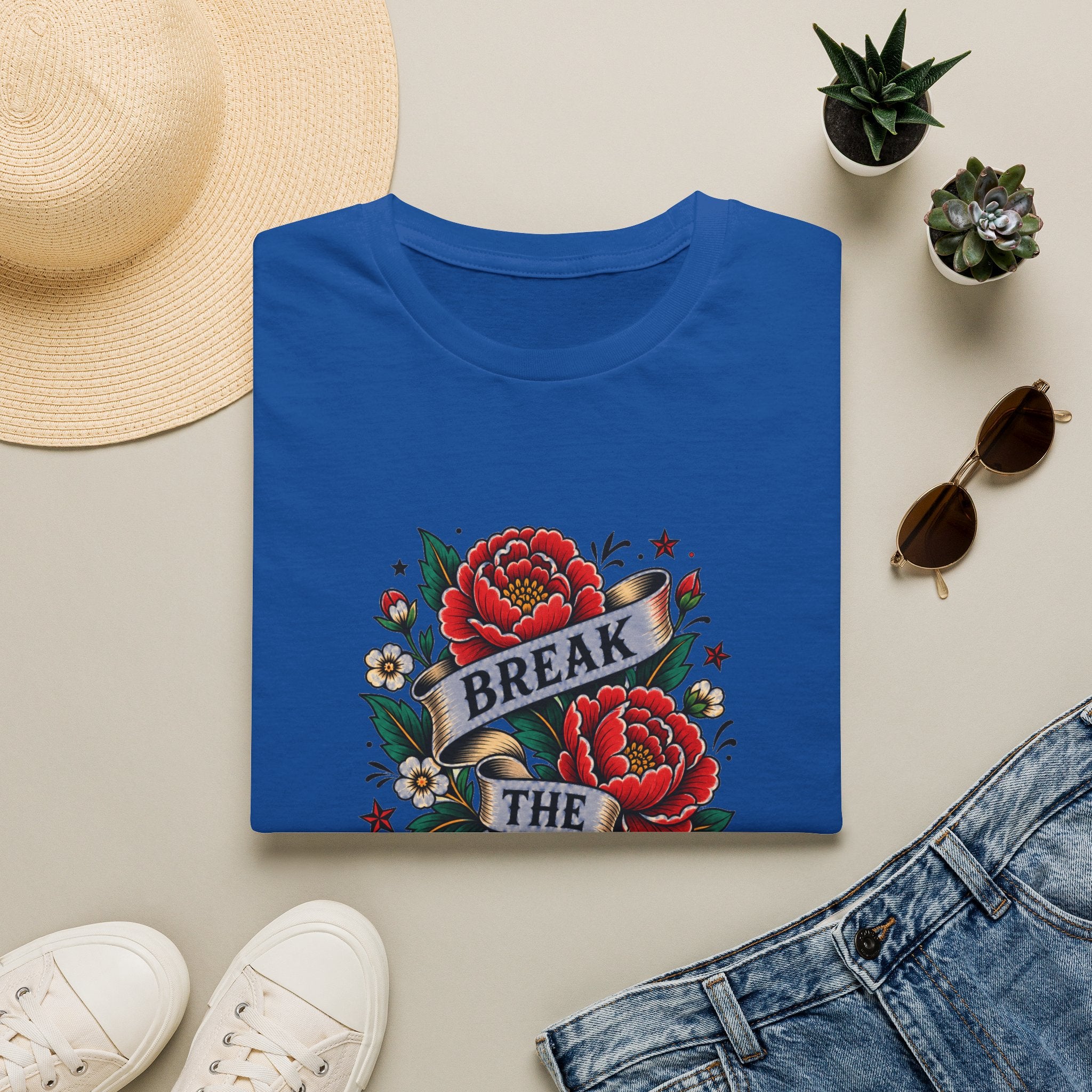 Break the Ordinary T-Shirt — Vintage Rose Banner Graphic