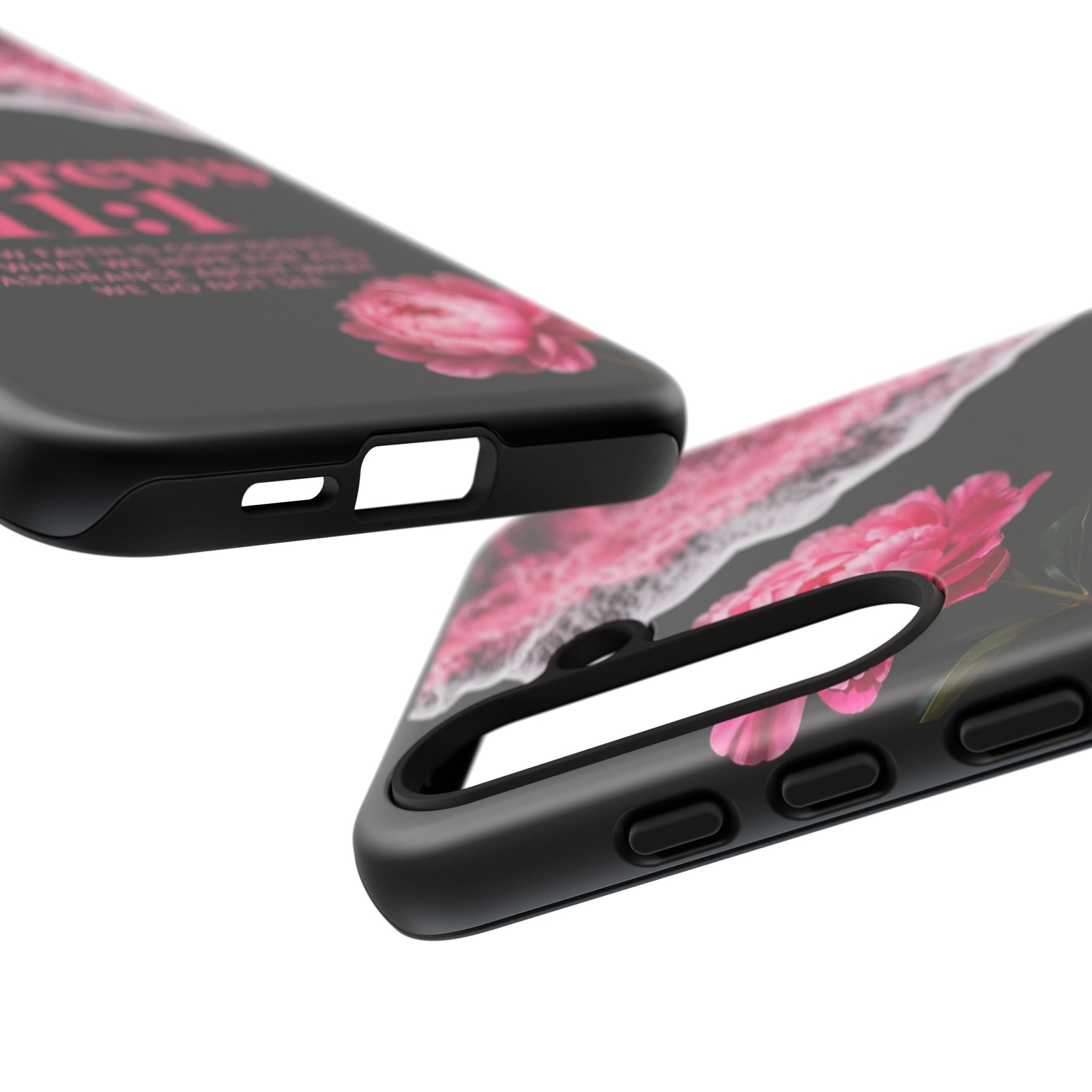 Bible Verses phone case -  Hebrews 11:1 Faith Phone Case — Pink Floral Scripture iPhone Cover