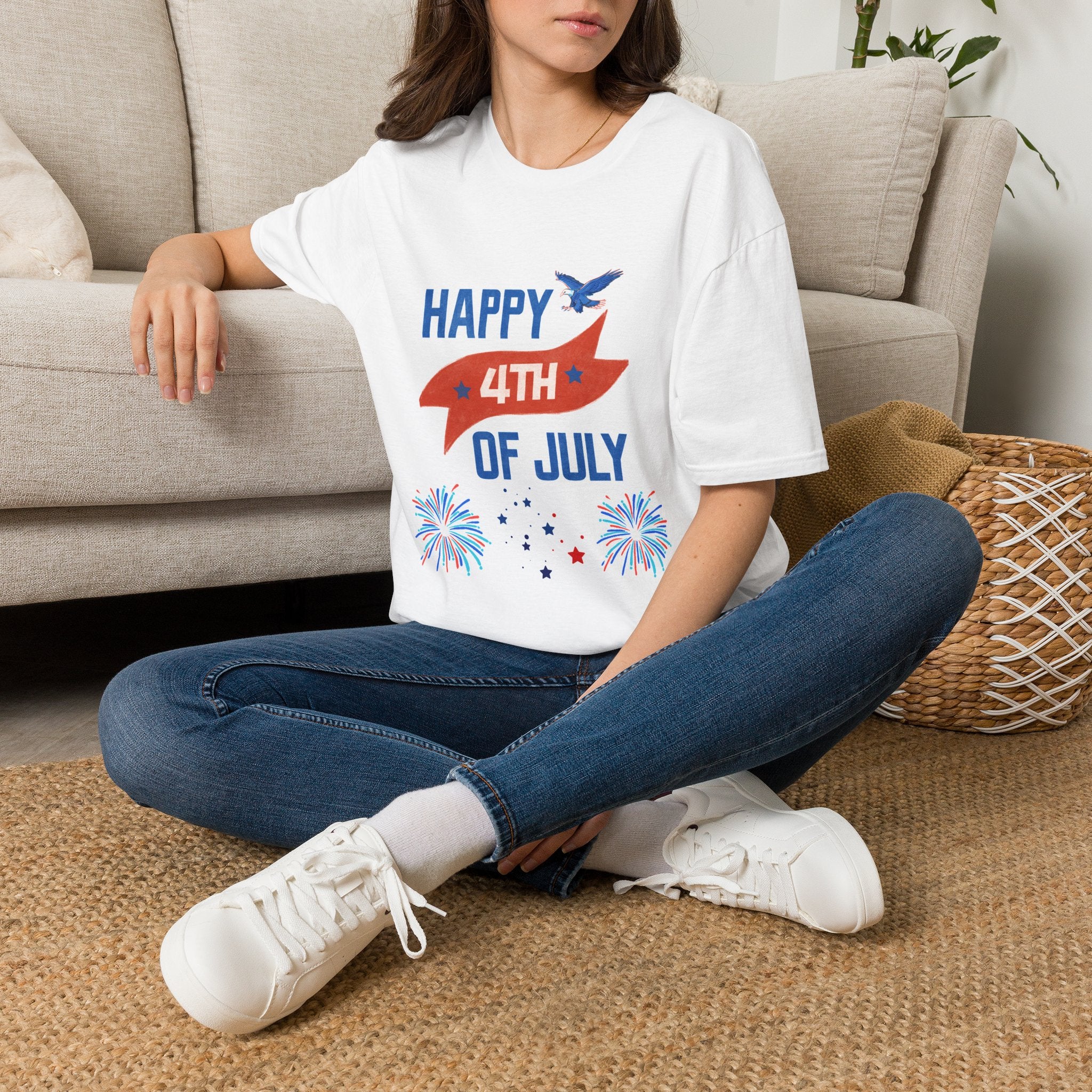 Happy 4th of July Eagle T-Shirt | Patriotic Fireworks Tee