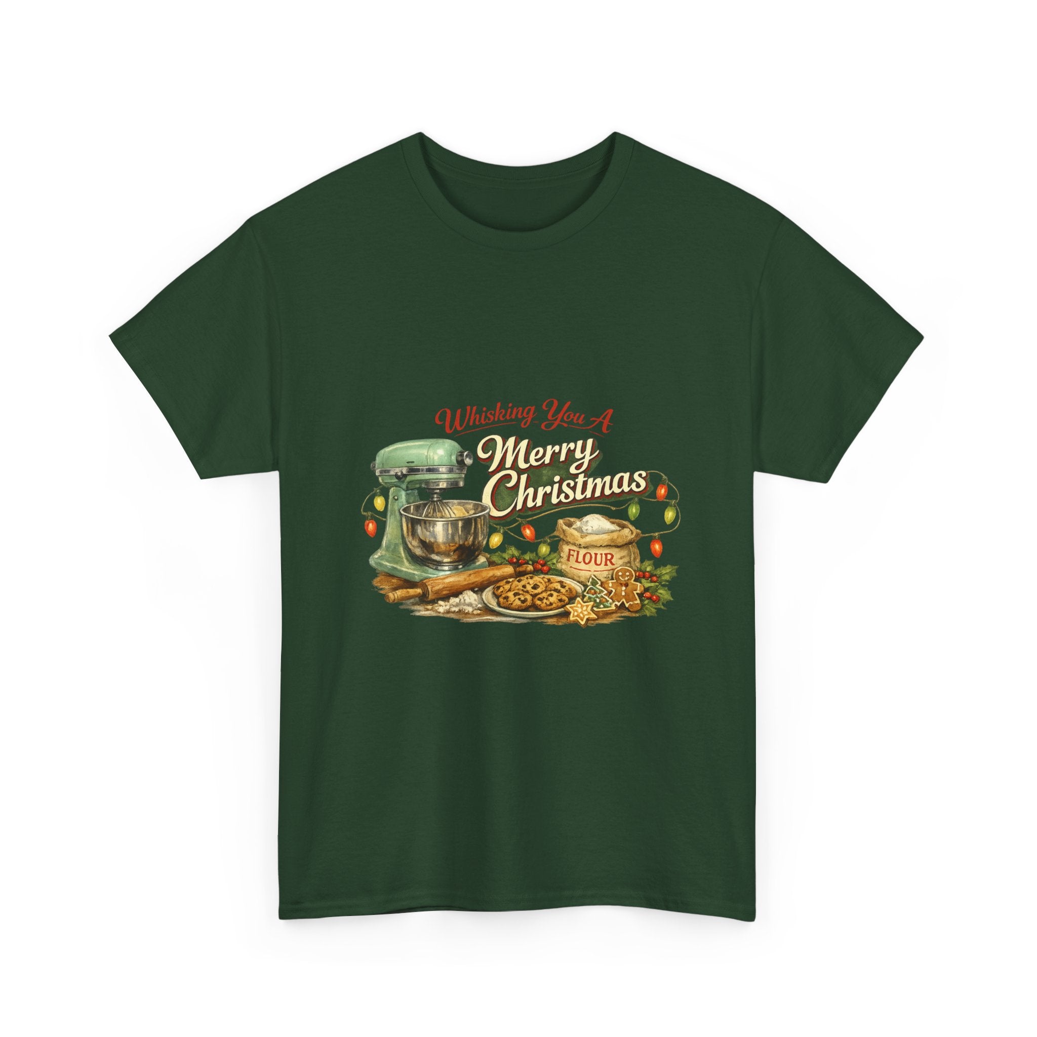 Christmas Baking Tee — "Wishing You A Merry Christmas" Vintage Mixer & Cookies T-Shirt