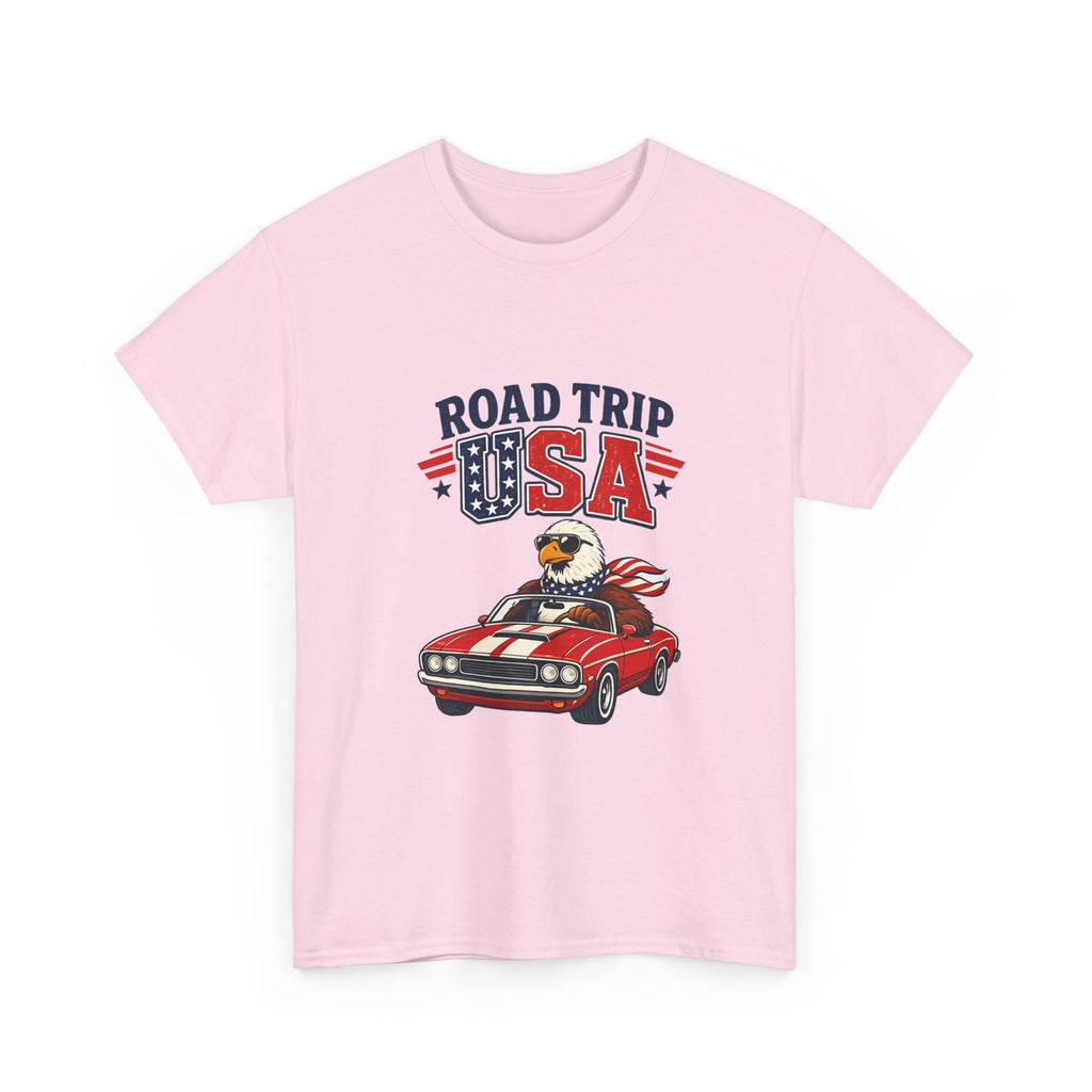 Road Trip USA T-Shirt — Patriotic Eagle Driving Classic Car Graphic Tee