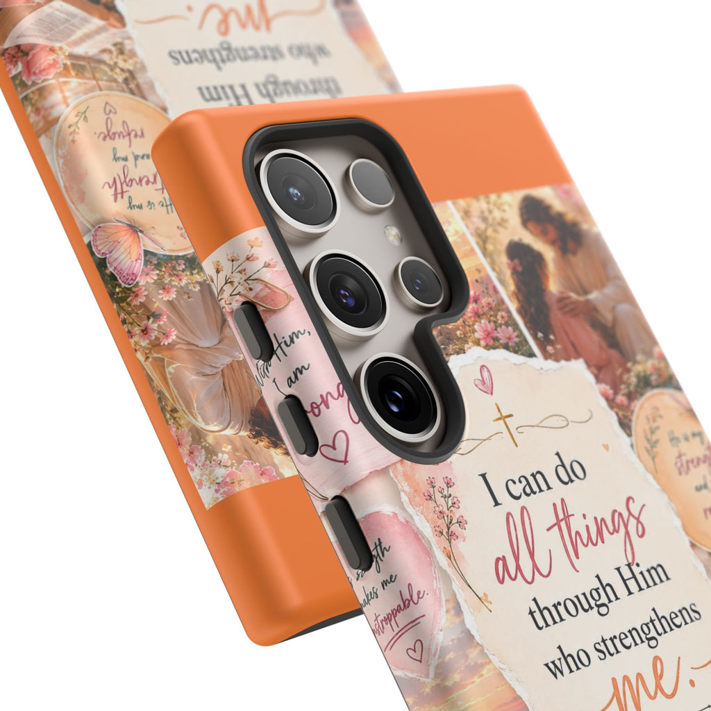 Christian Phone Case bible verses — "I Can Do All Things Through Him" Inspirational Scripture Design