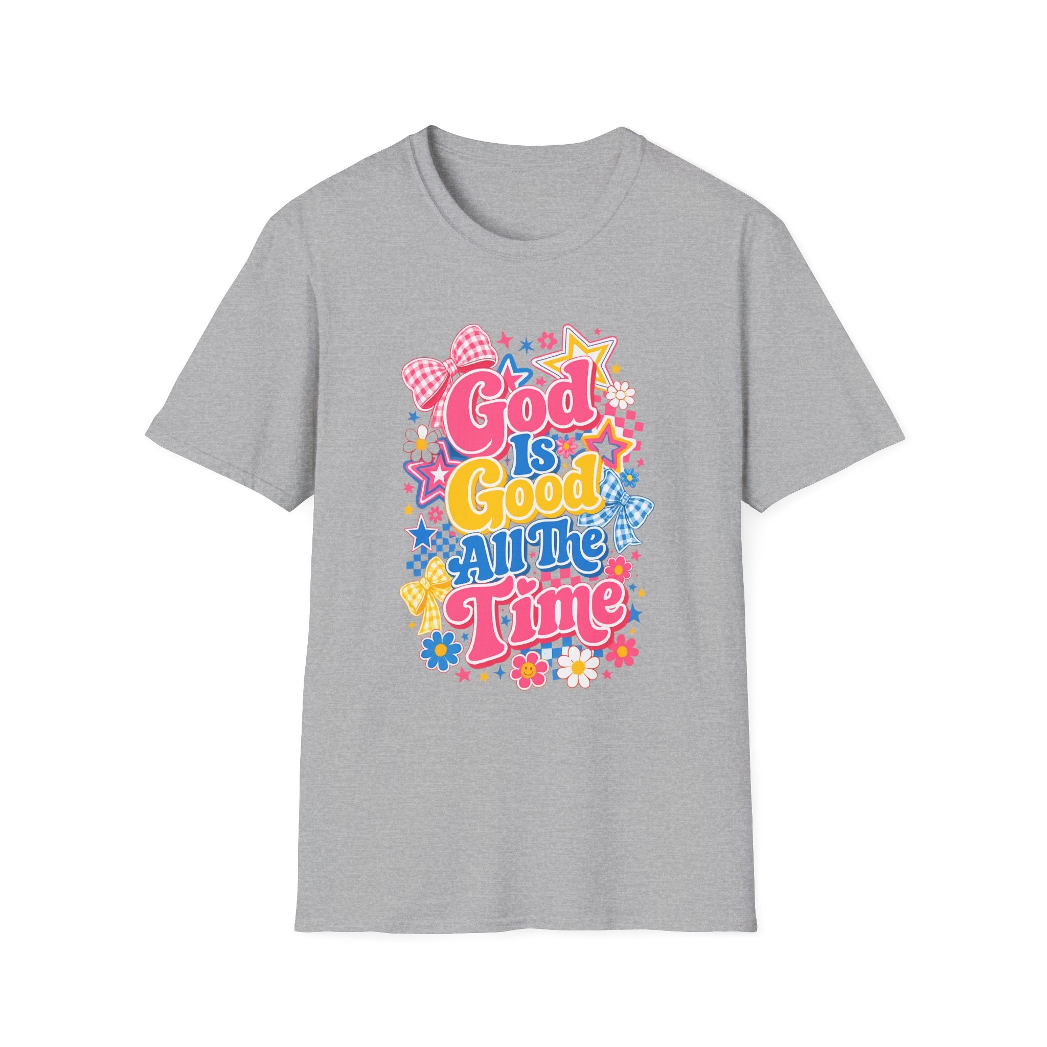 Inspirational vibes God Is Good T‑Shirt — Colorful Retro Faith Graphic Tee