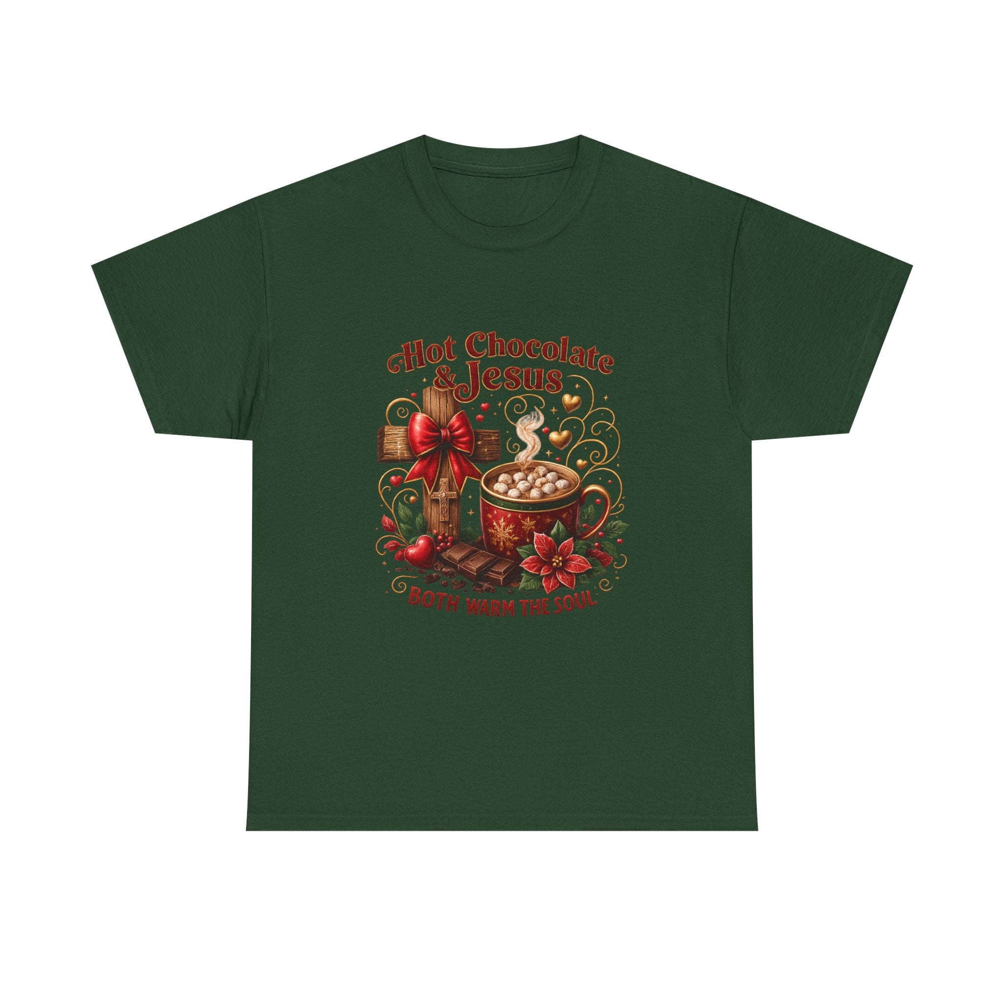 Christian T-Shirt — Hot Chocolate & Jesus "Both Warm the Soul" Christian Holiday Tee