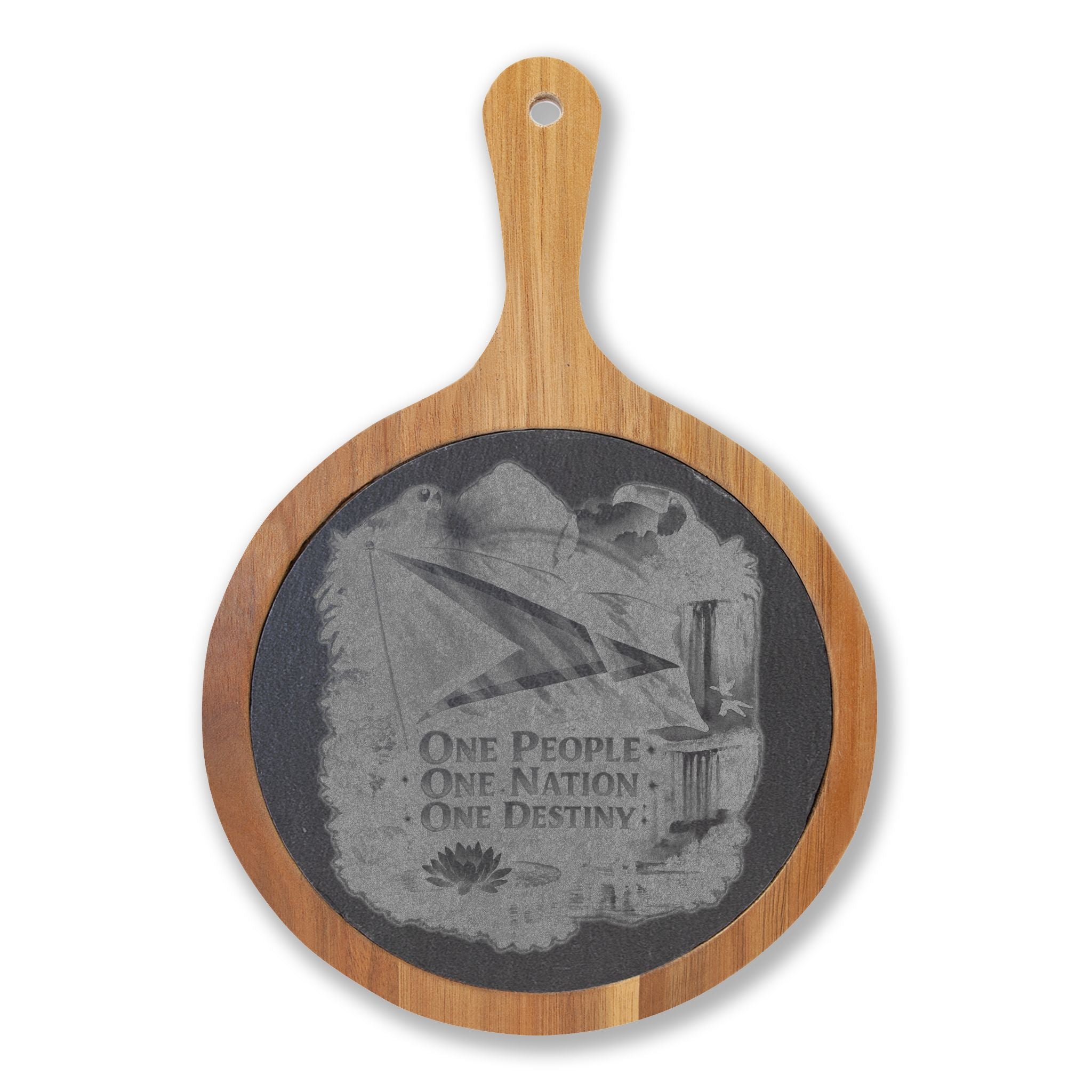 Engraved Acacia Charcuterie Board with Slate Insert & Cheese Tools