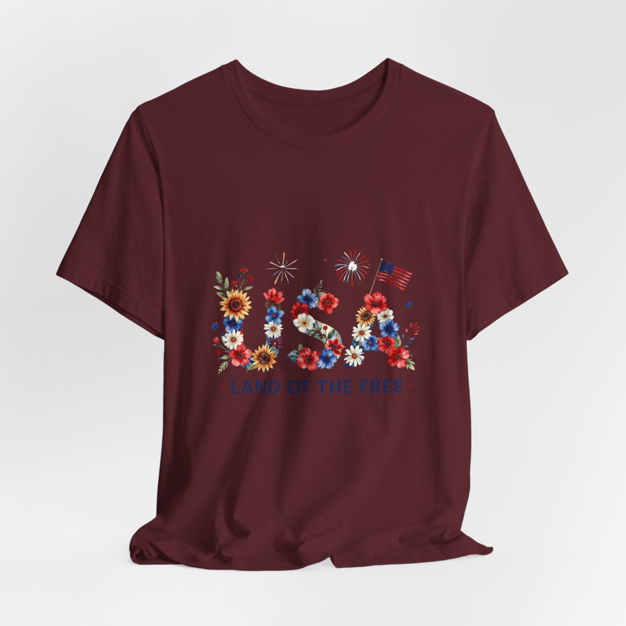 4th of July Tee Shirt Floral 'Land of the Free' T-Shirt