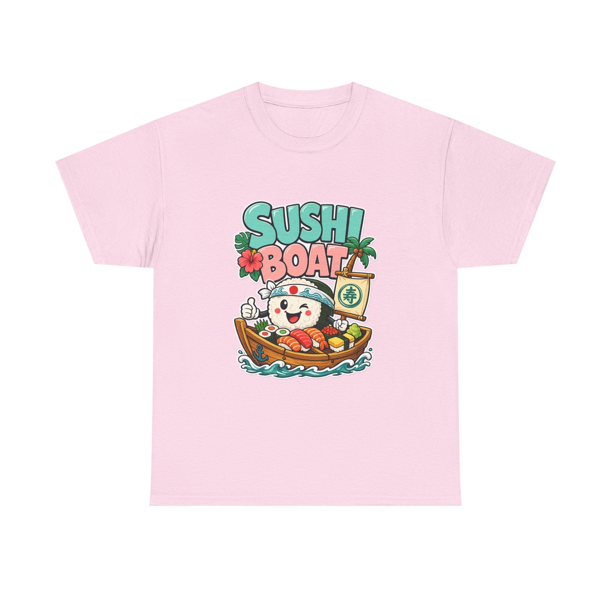 Sushi Boat Graphic Tee — Cute Kawaii Sushi Cat on Boat T-Shirt