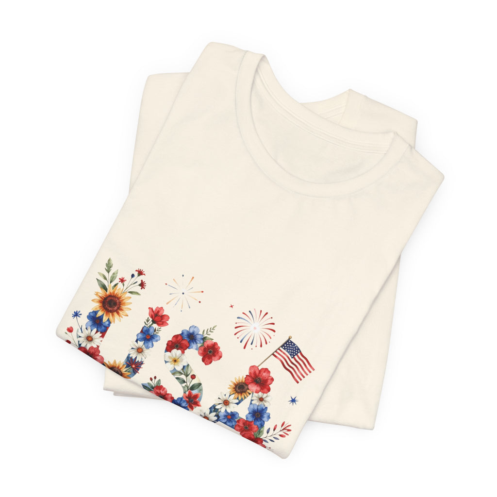4th of July Tee Shirt Floral 'Land of the Free' T-Shirt