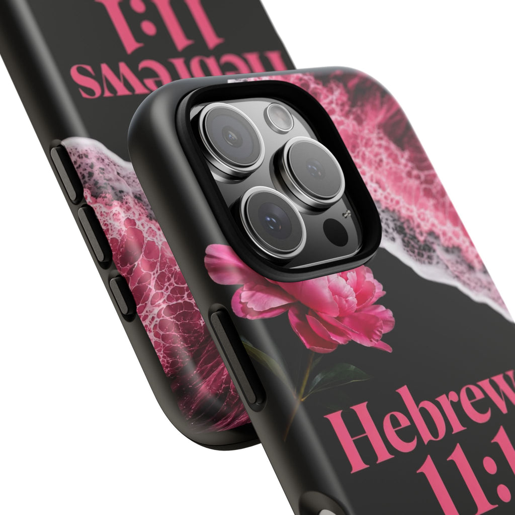 Bible Verses phone case -  Hebrews 11:1 Faith Phone Case — Pink Floral Scripture iPhone Cover