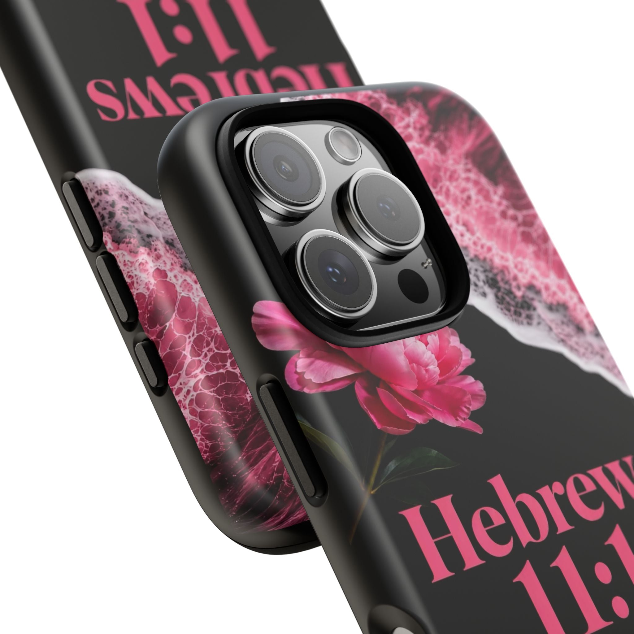 Bible Verses phone case -  Hebrews 11:1 Faith Phone Case — Pink Floral Scripture iPhone Cover