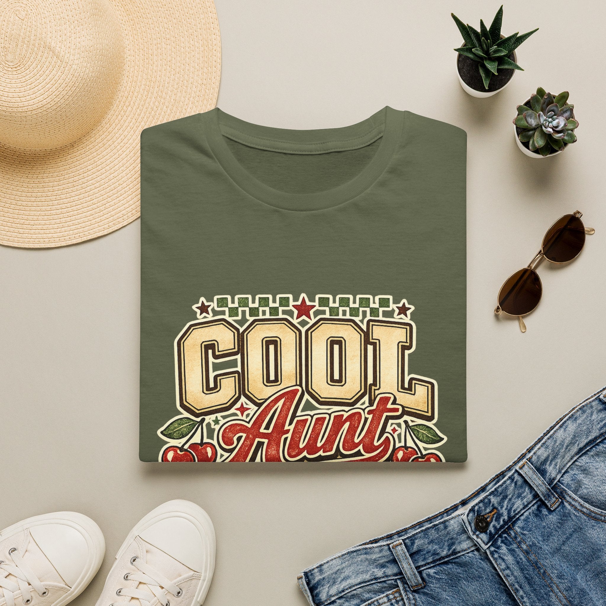 Cherries Pop T-Shirt Aunt Club Vintage Cherry Graphic Tee for Fun-Loving Aunts