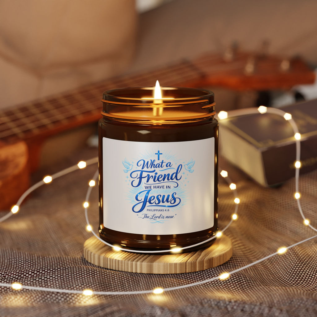 Secented Candles What a Friend We Have in Jesus Amber Soy Candle — Inspirational Christian Scented Candle