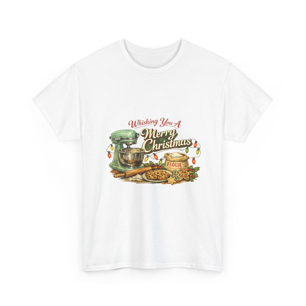 Christmas Baking Tee — "Wishing You A Merry Christmas" Vintage Mixer & Cookies T-Shirt