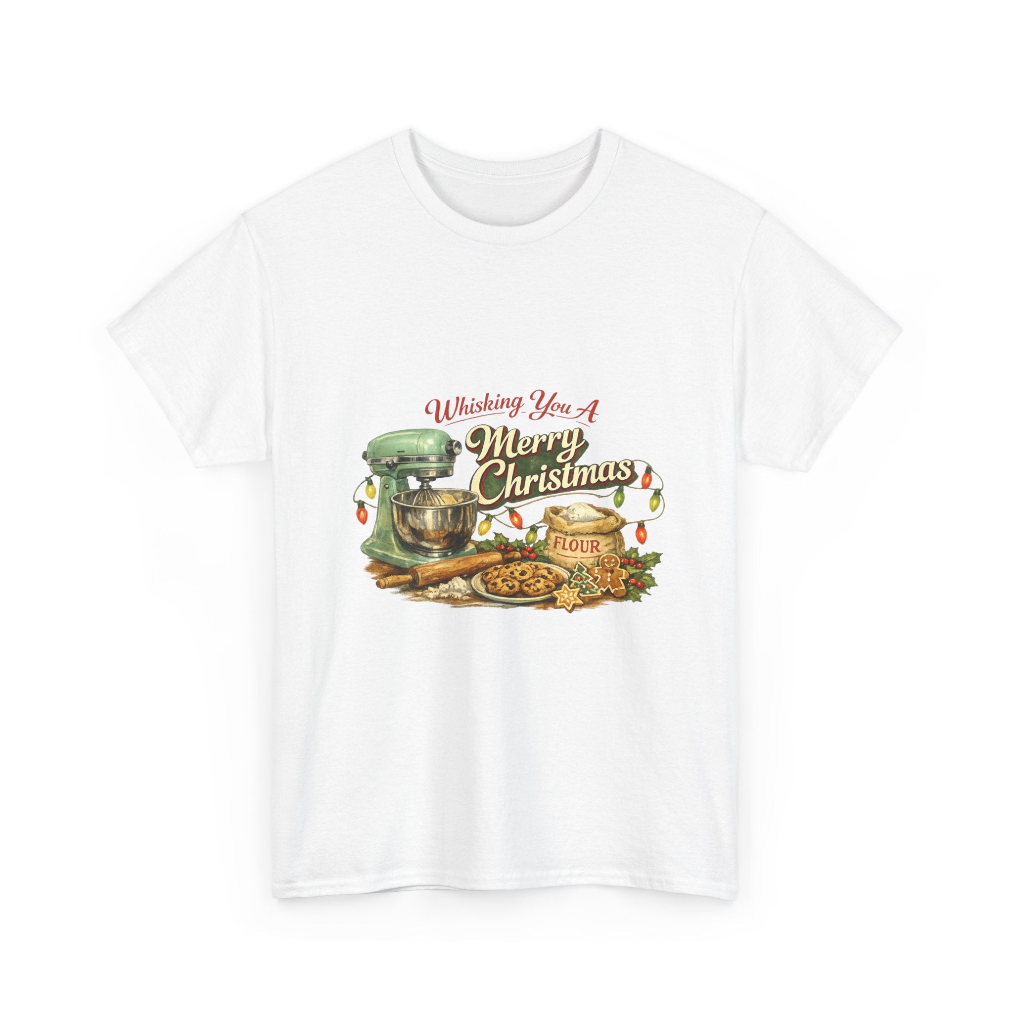 Christmas Baking Tee — "Wishing You A Merry Christmas" Vintage Mixer & Cookies T-Shirt