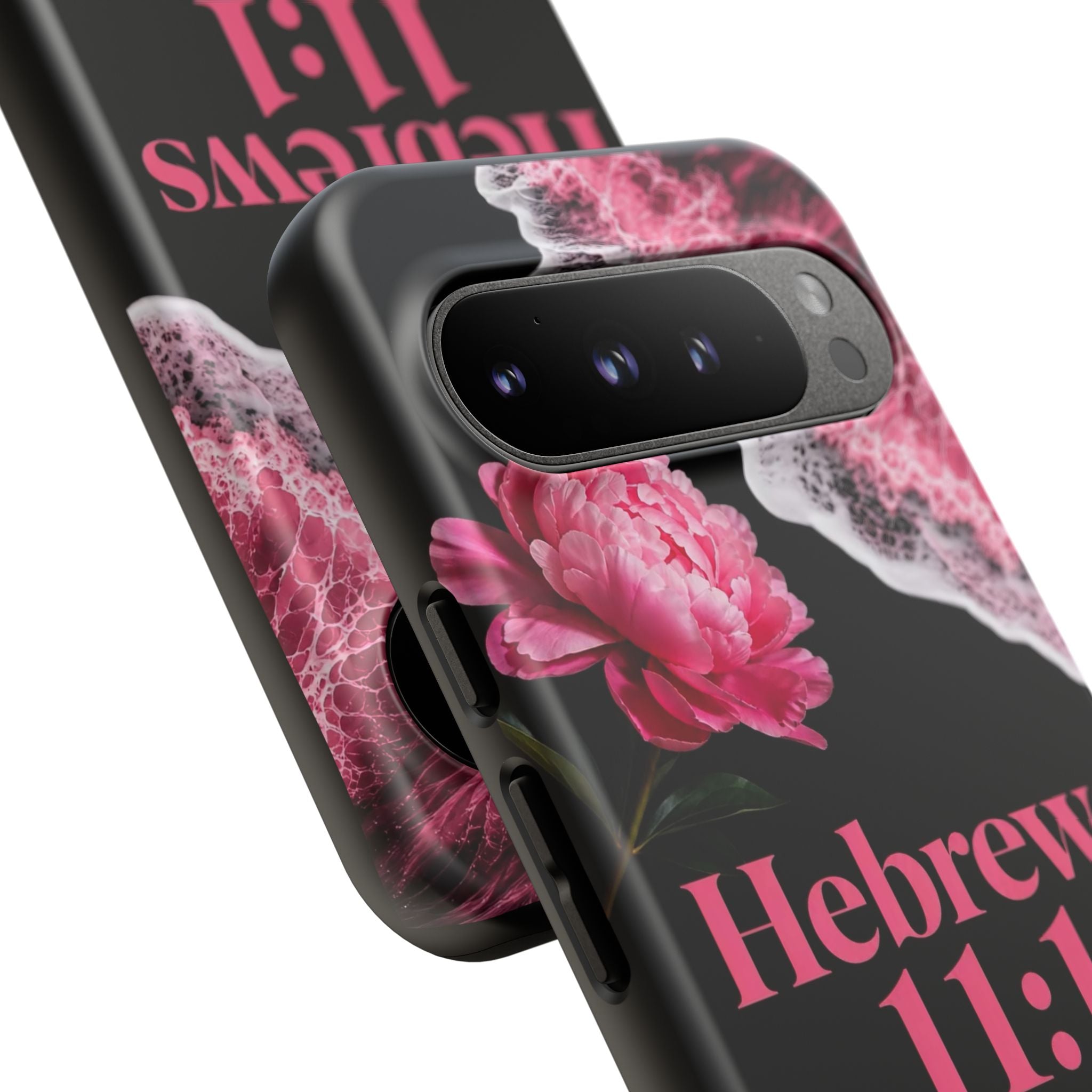 Bible Verses phone case -  Hebrews 11:1 Faith Phone Case — Pink Floral Scripture iPhone Cover