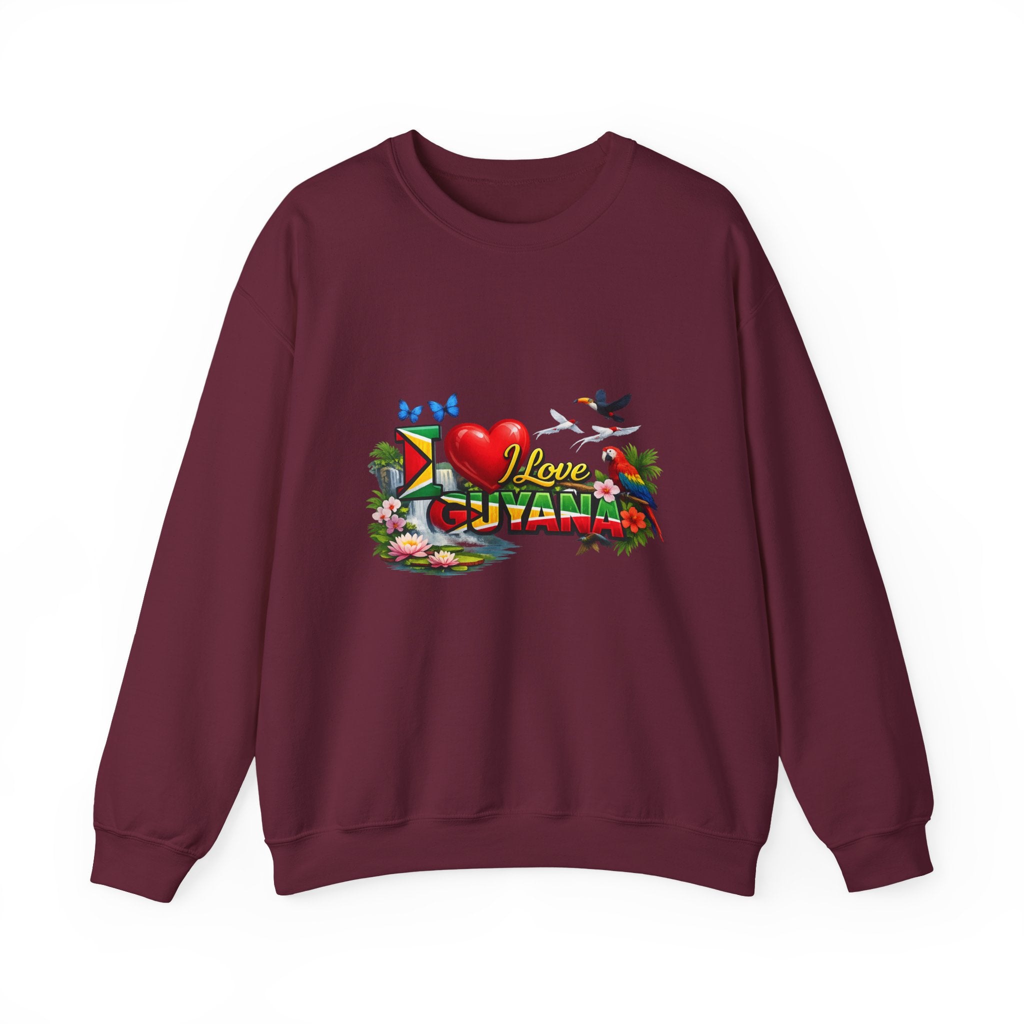 Guyana Pride Crewneck Sweatshirt — I Love Guyana Tropical Graphic Unisex