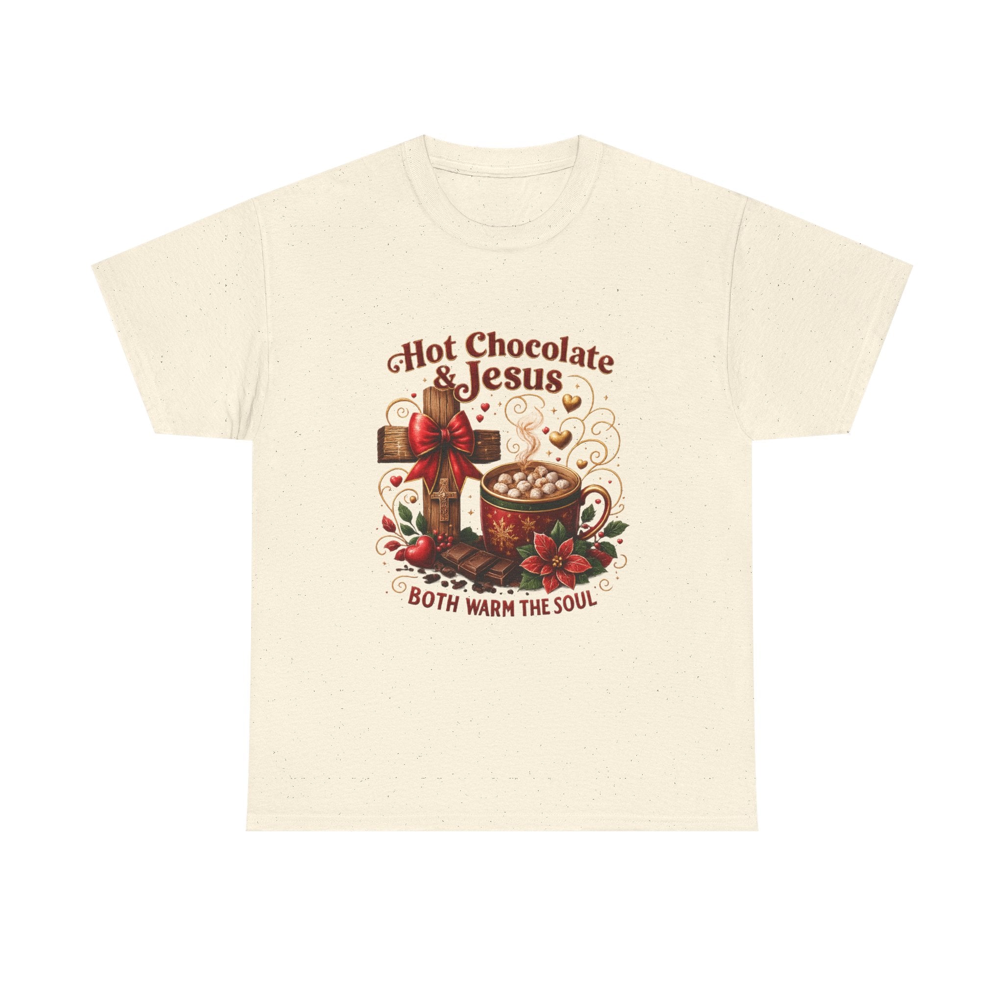 Christian T-Shirt — Hot Chocolate & Jesus "Both Warm the Soul" Christian Holiday Tee