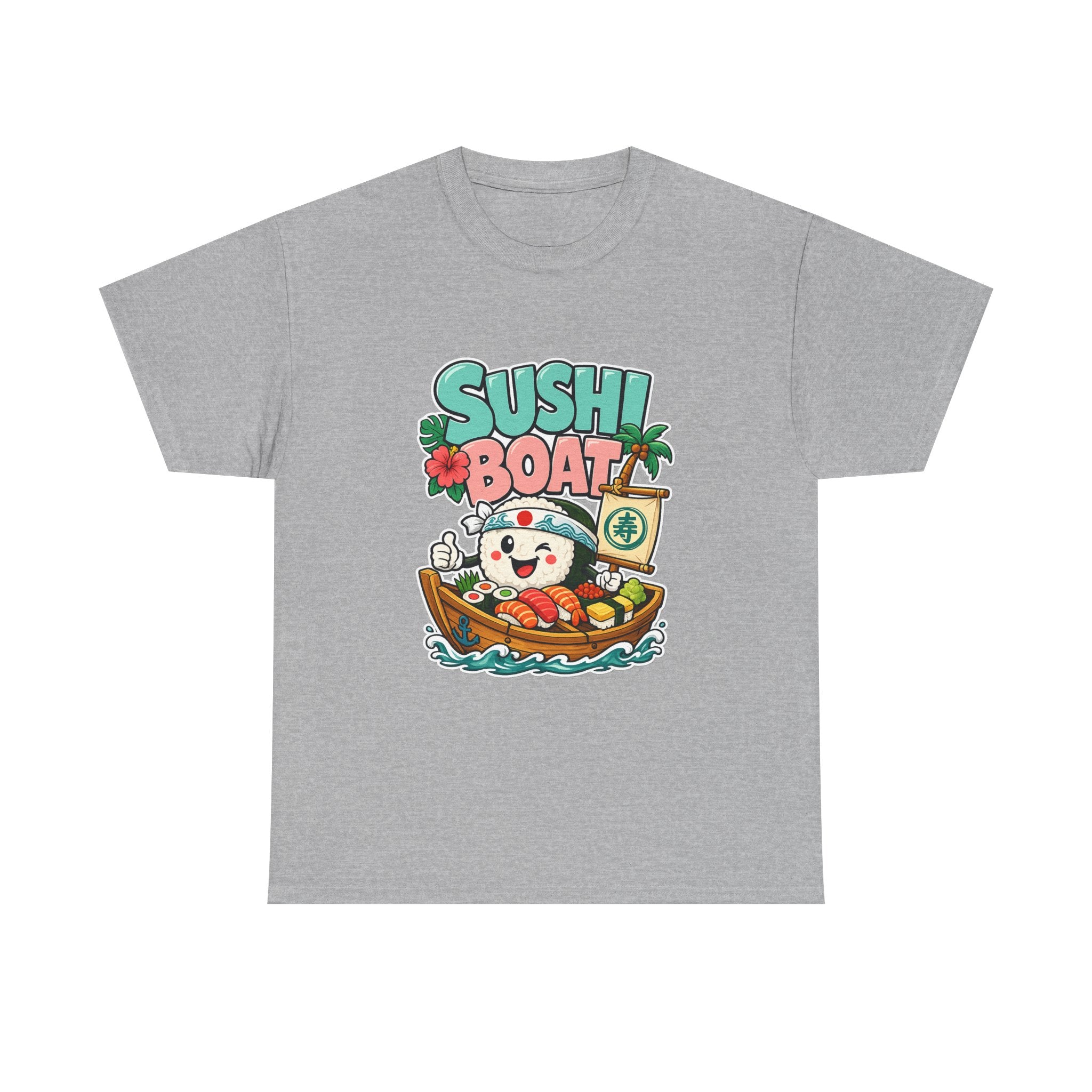 Sushi Boat Graphic Tee — Cute Kawaii Sushi Cat on Boat T-Shirt